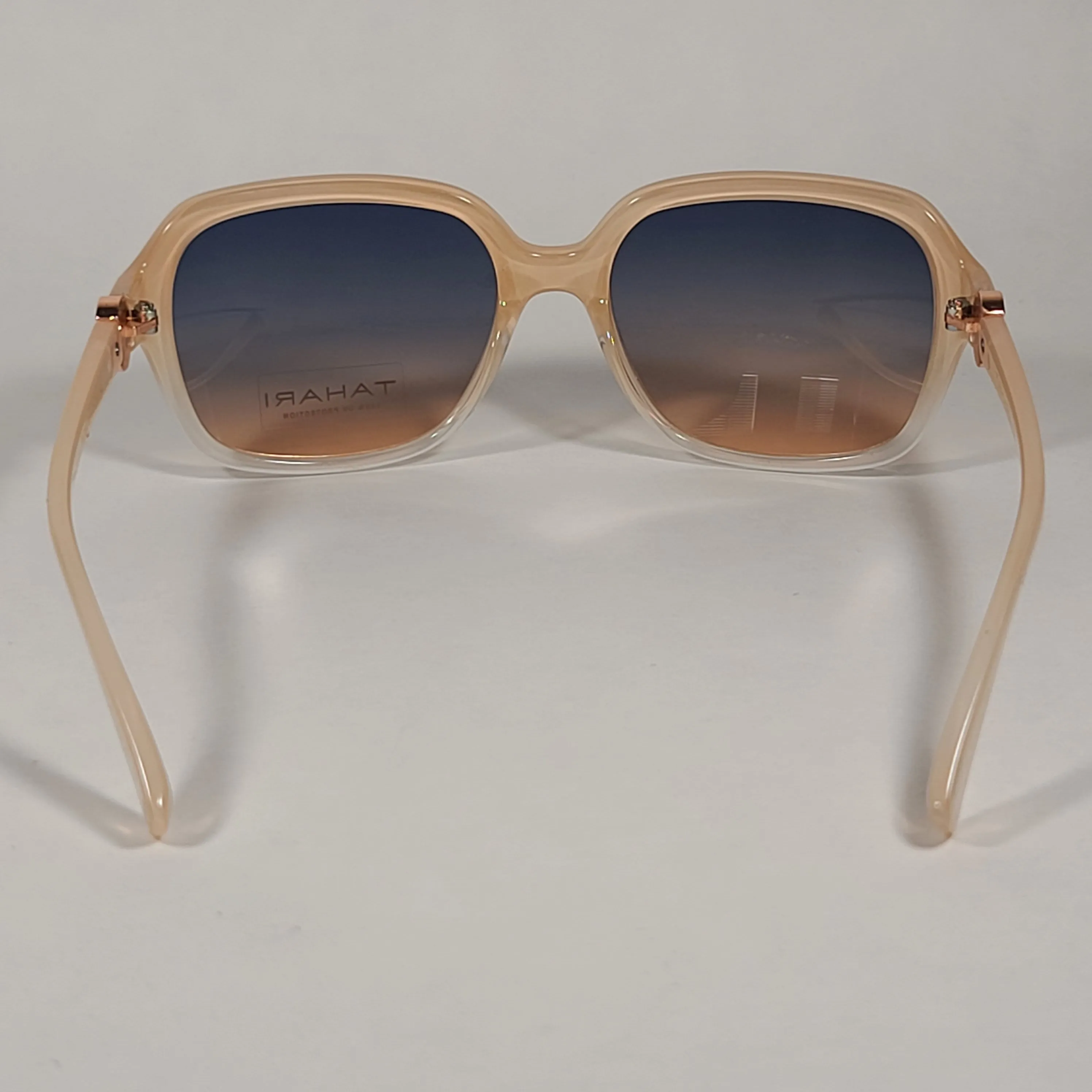 Tahari Rectangle Sunglasses Nude And Rose Gold Frame Blue Gradient Lens TH755 ND