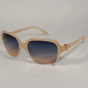 Tahari Rectangle Sunglasses Nude And Rose Gold Frame Blue Gradient Lens TH755 ND