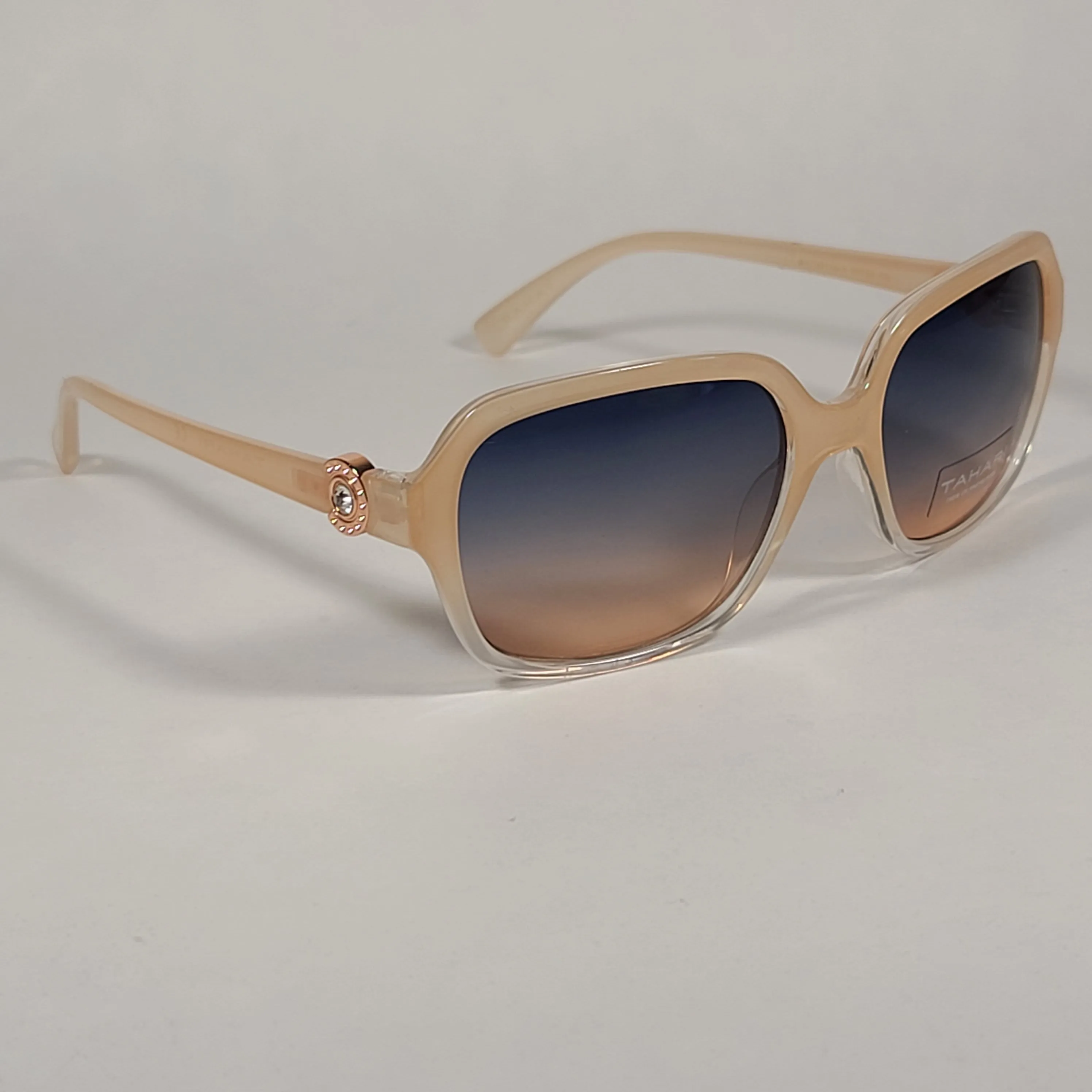 Tahari Rectangle Sunglasses Nude And Rose Gold Frame Blue Gradient Lens TH755 ND