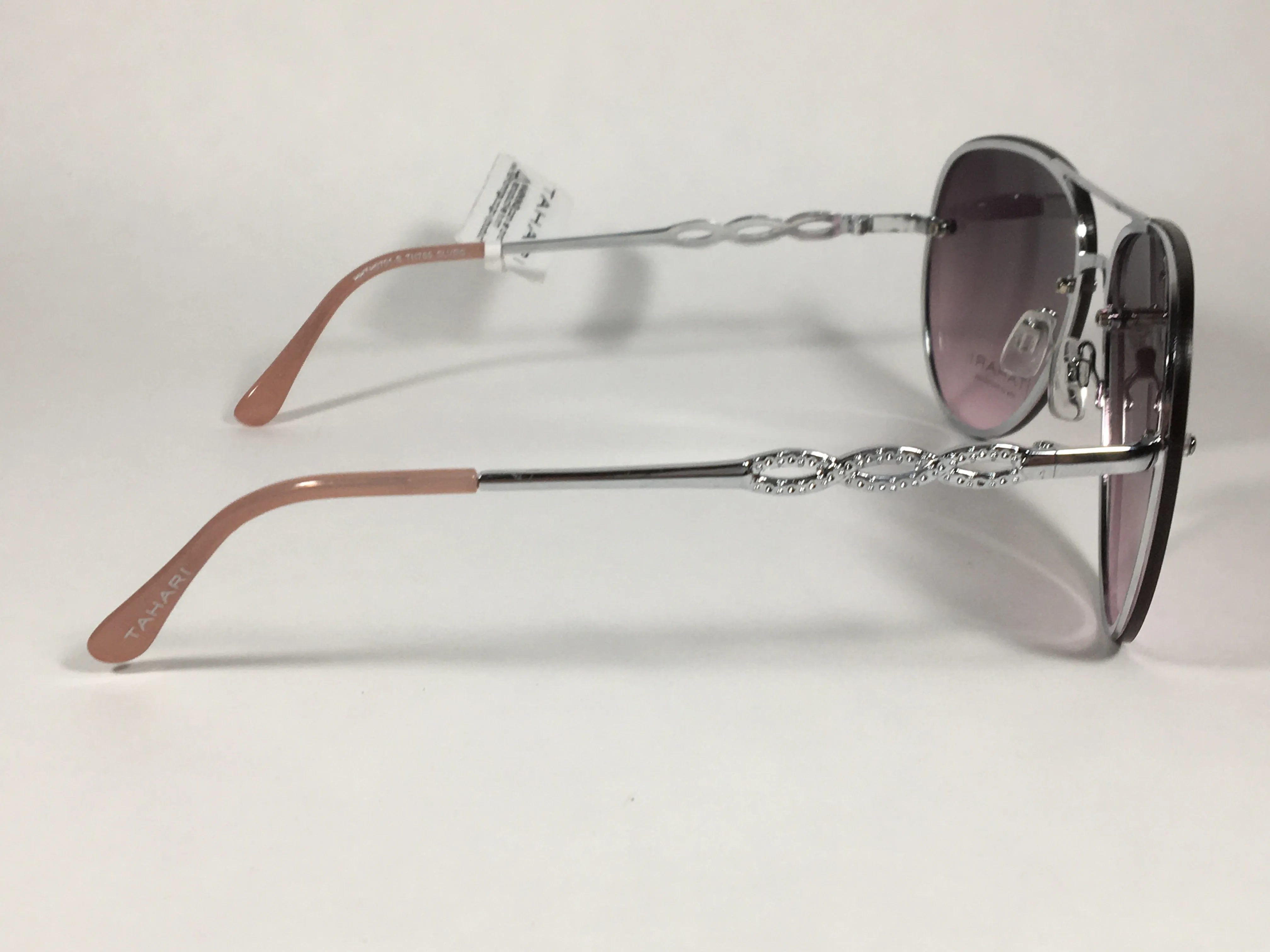 Tahari Rimless Aviator Sunglasses Silver Metal Rose Gradient Lens TH789 SLVRS