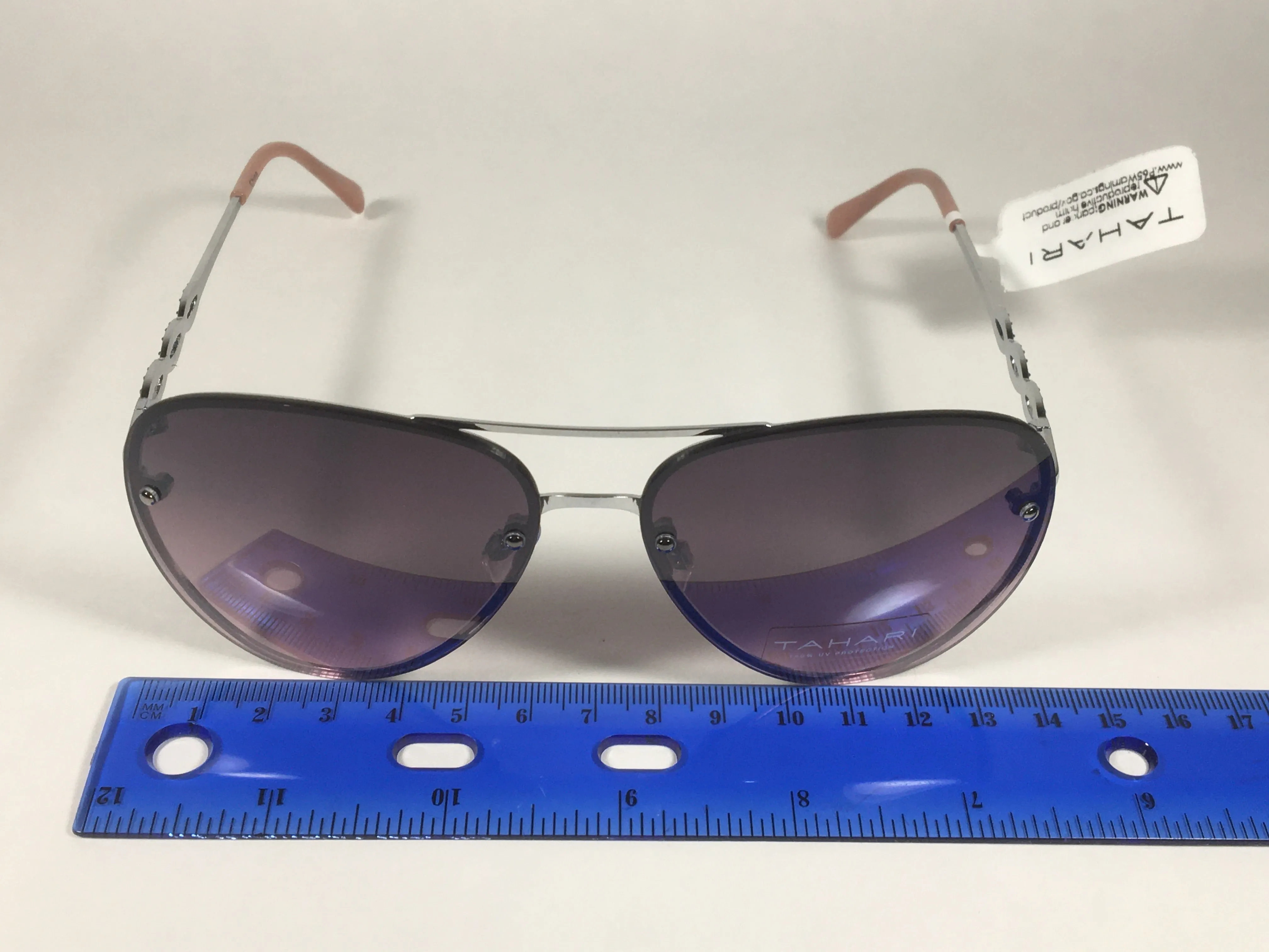 Tahari Rimless Aviator Sunglasses Silver Metal Rose Gradient Lens TH789 SLVRS