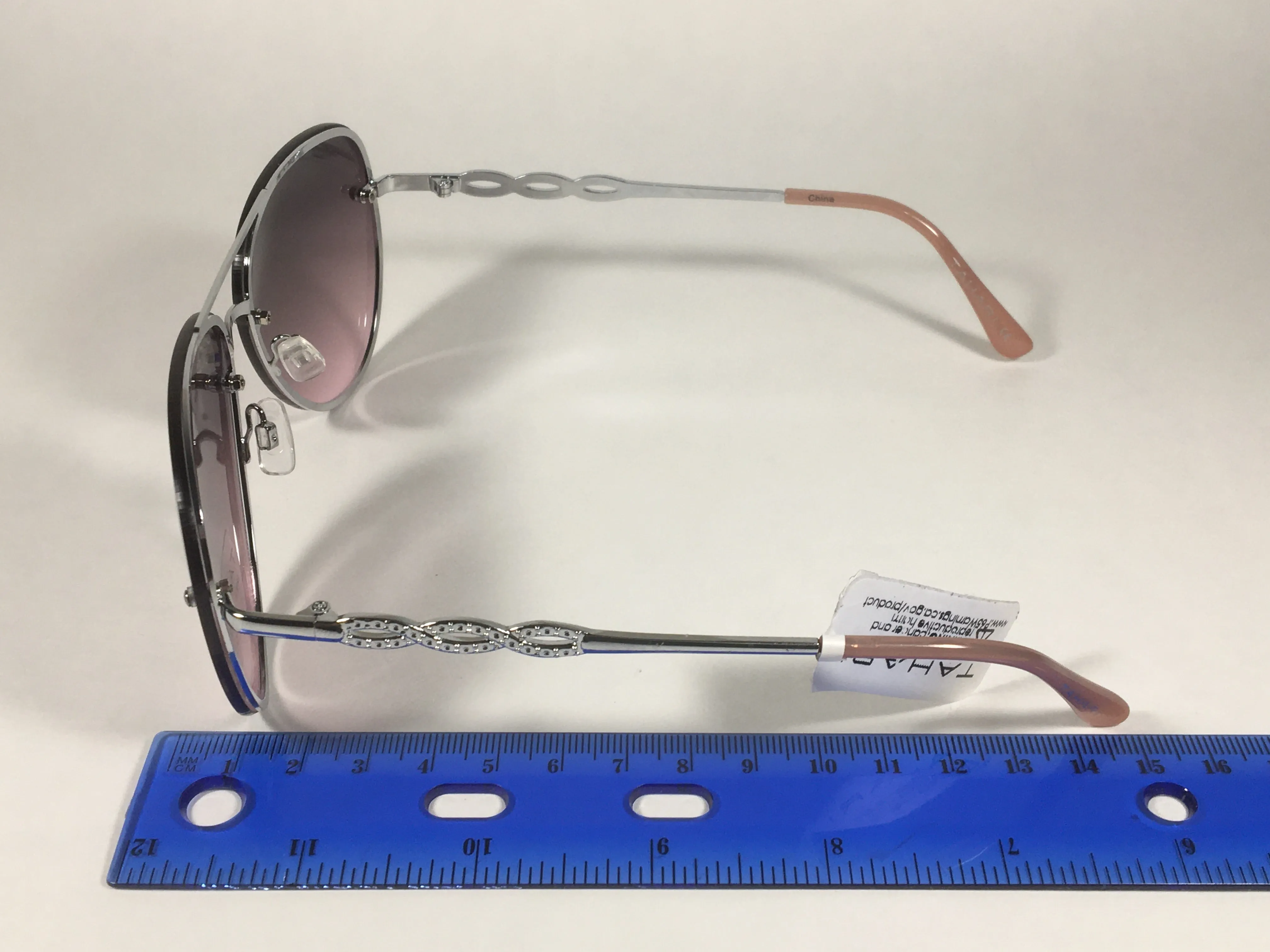 Tahari Rimless Aviator Sunglasses Silver Metal Rose Gradient Lens TH789 SLVRS