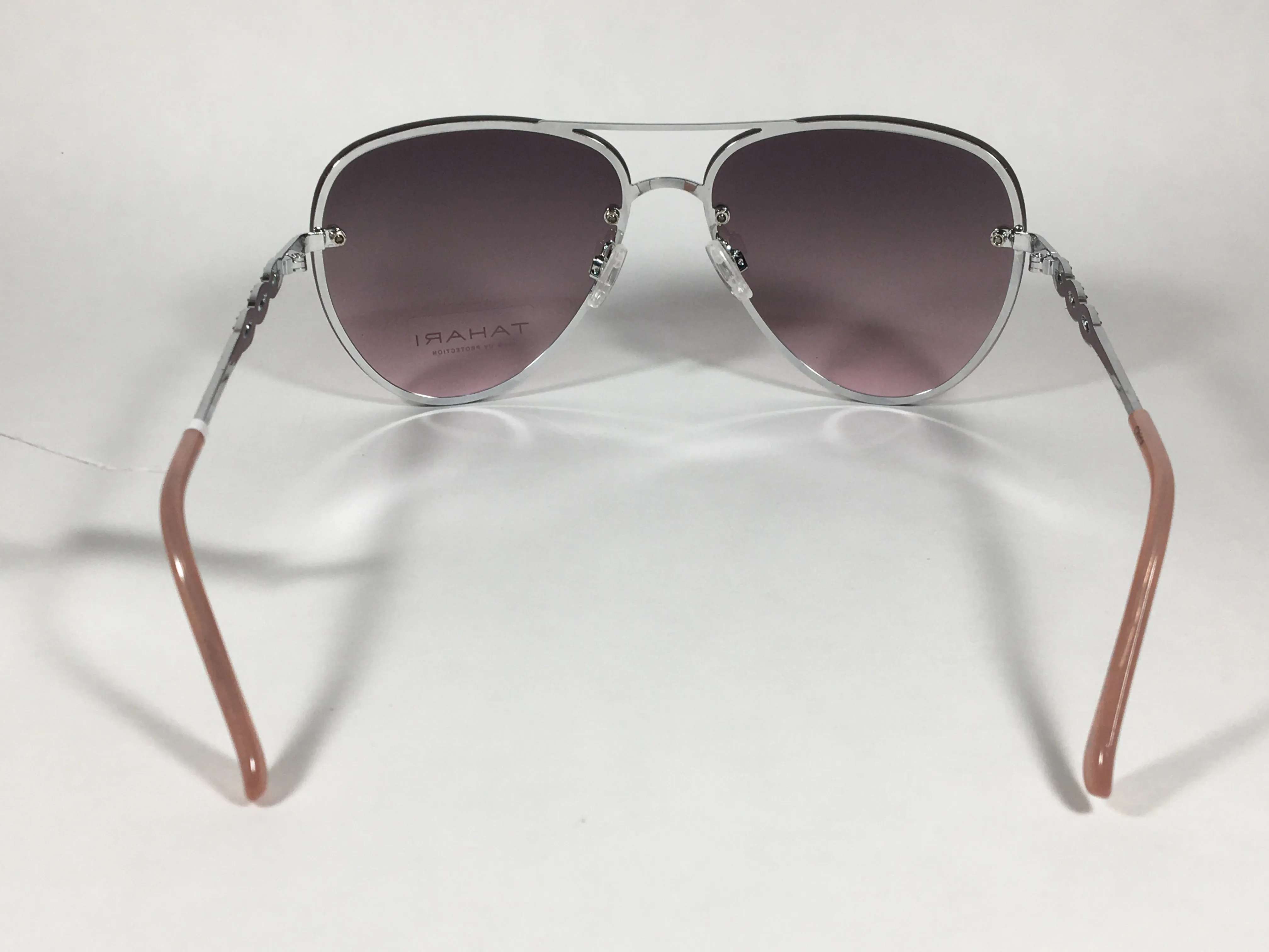 Tahari Rimless Aviator Sunglasses Silver Metal Rose Gradient Lens TH789 SLVRS