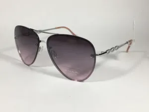 Tahari Rimless Aviator Sunglasses Silver Metal Rose Gradient Lens TH789 SLVRS