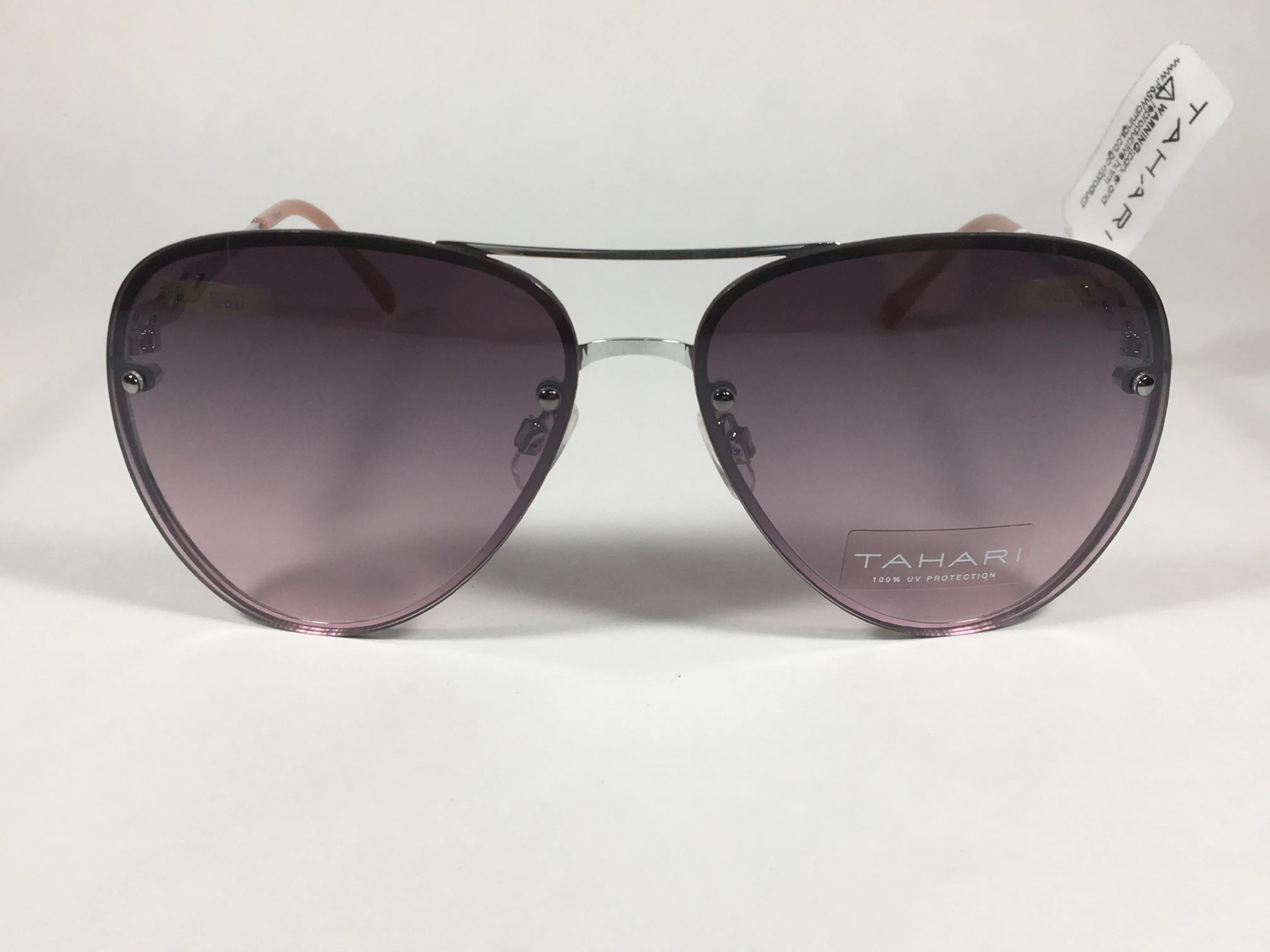 Tahari Rimless Aviator Sunglasses Silver Metal Rose Gradient Lens TH789 SLVRS