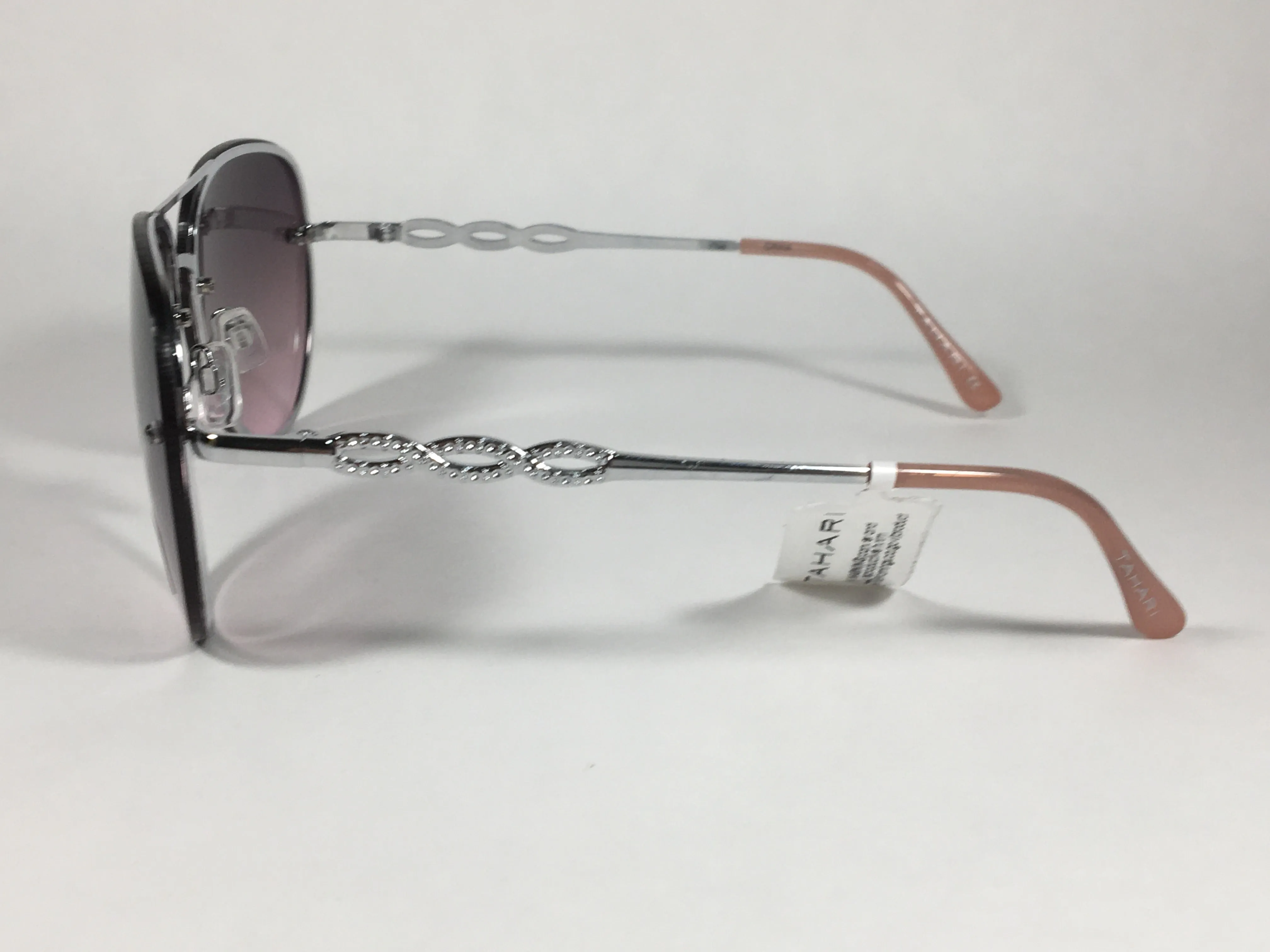 Tahari Rimless Aviator Sunglasses Silver Metal Rose Gradient Lens TH789 SLVRS