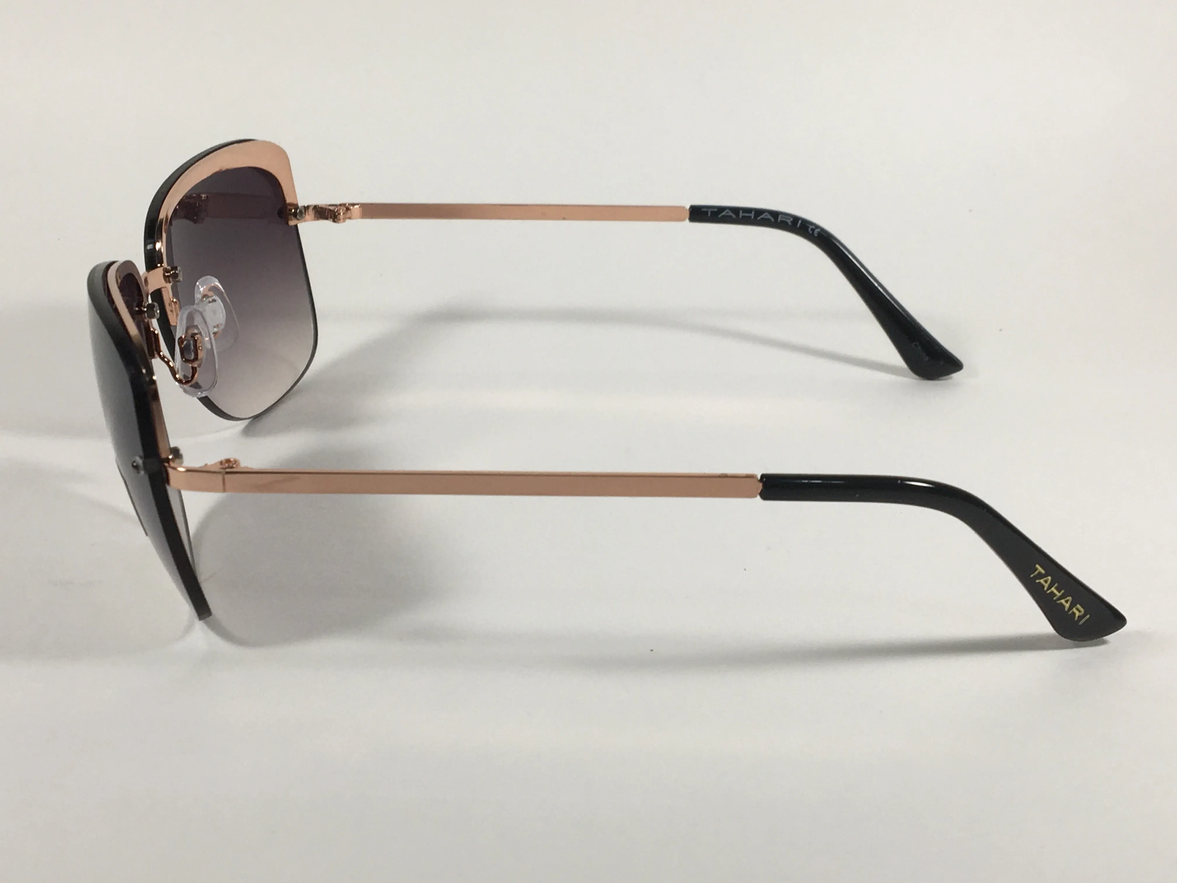 Tahari Rimless Butterfly Sunglasses Rose Gold And Black Frame Smoke Gradient Lens TH709 RGDOX