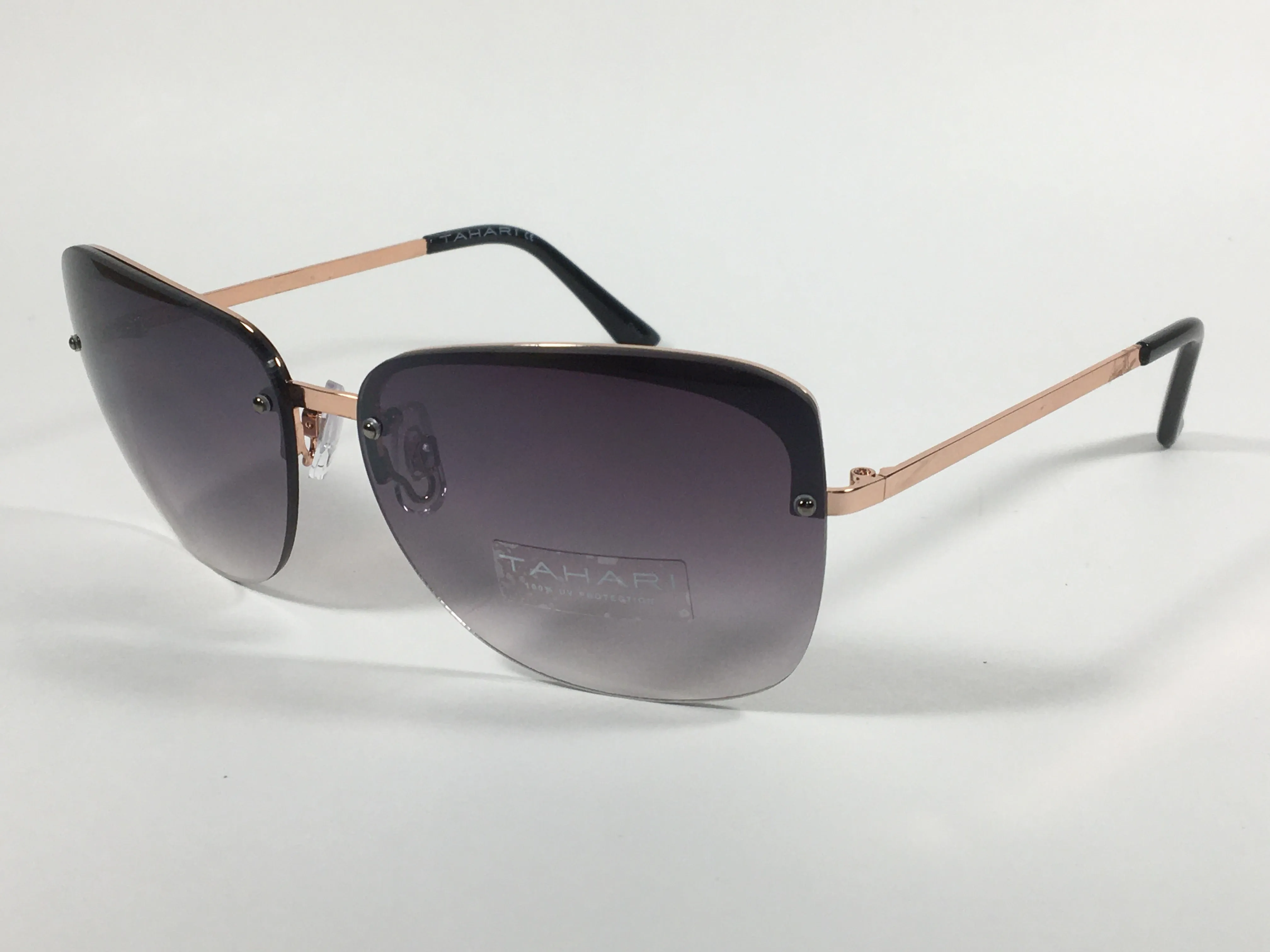 Tahari Rimless Butterfly Sunglasses Rose Gold And Black Frame Smoke Gradient Lens TH709 RGDOX