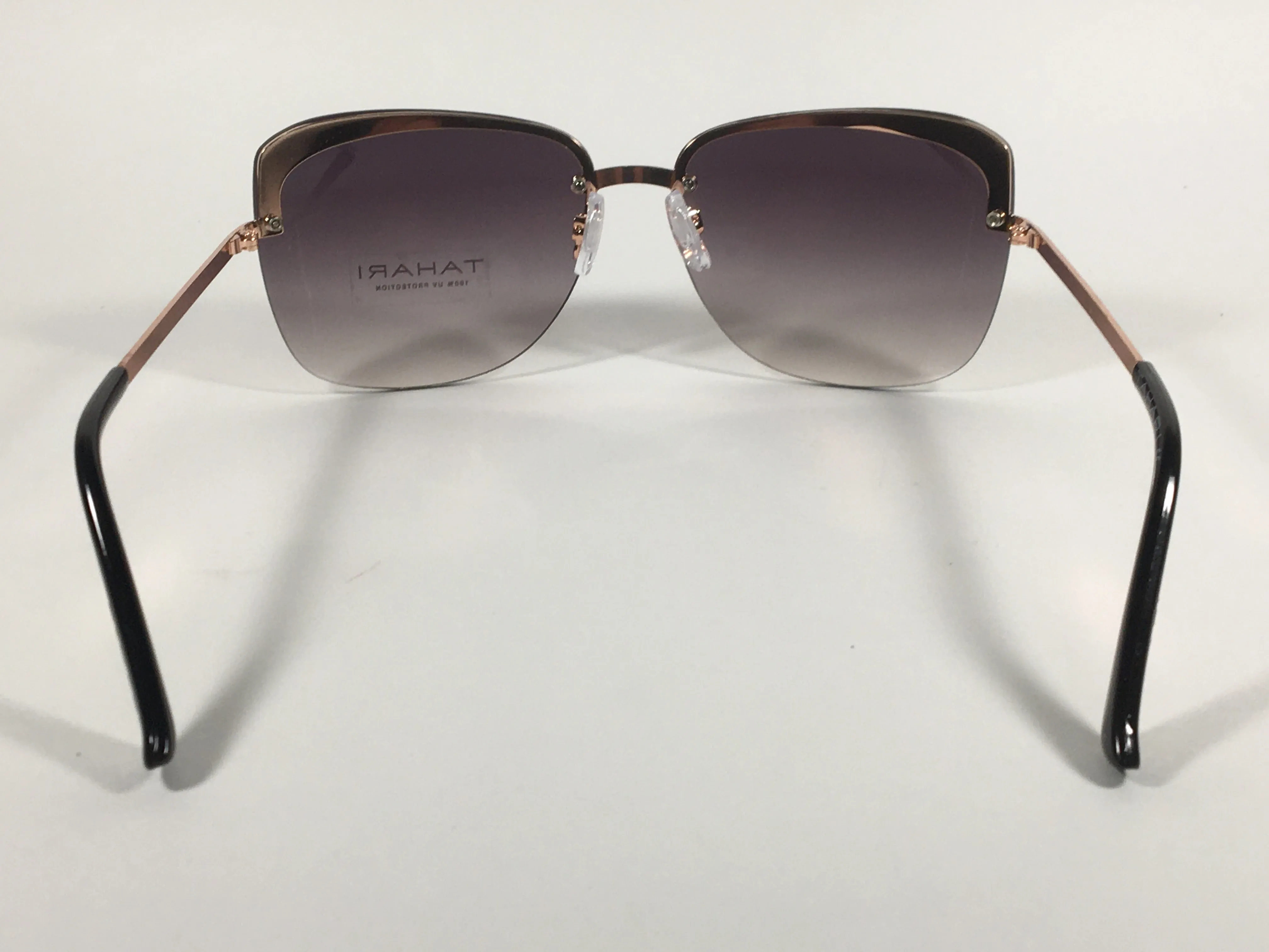 Tahari Rimless Butterfly Sunglasses Rose Gold And Black Frame Smoke Gradient Lens TH709 RGDOX