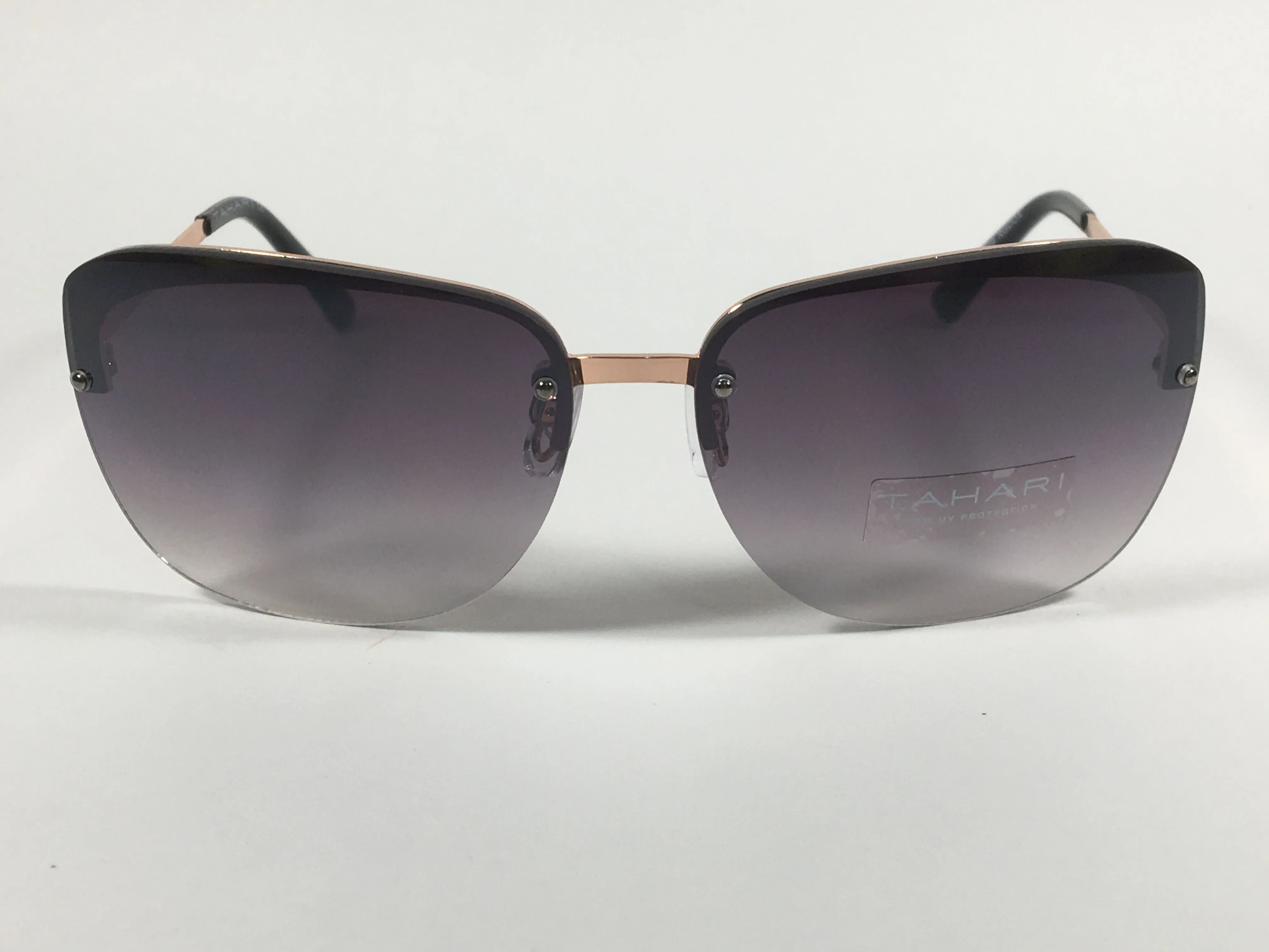 Tahari Rimless Butterfly Sunglasses Rose Gold And Black Frame Smoke Gradient Lens TH709 RGDOX