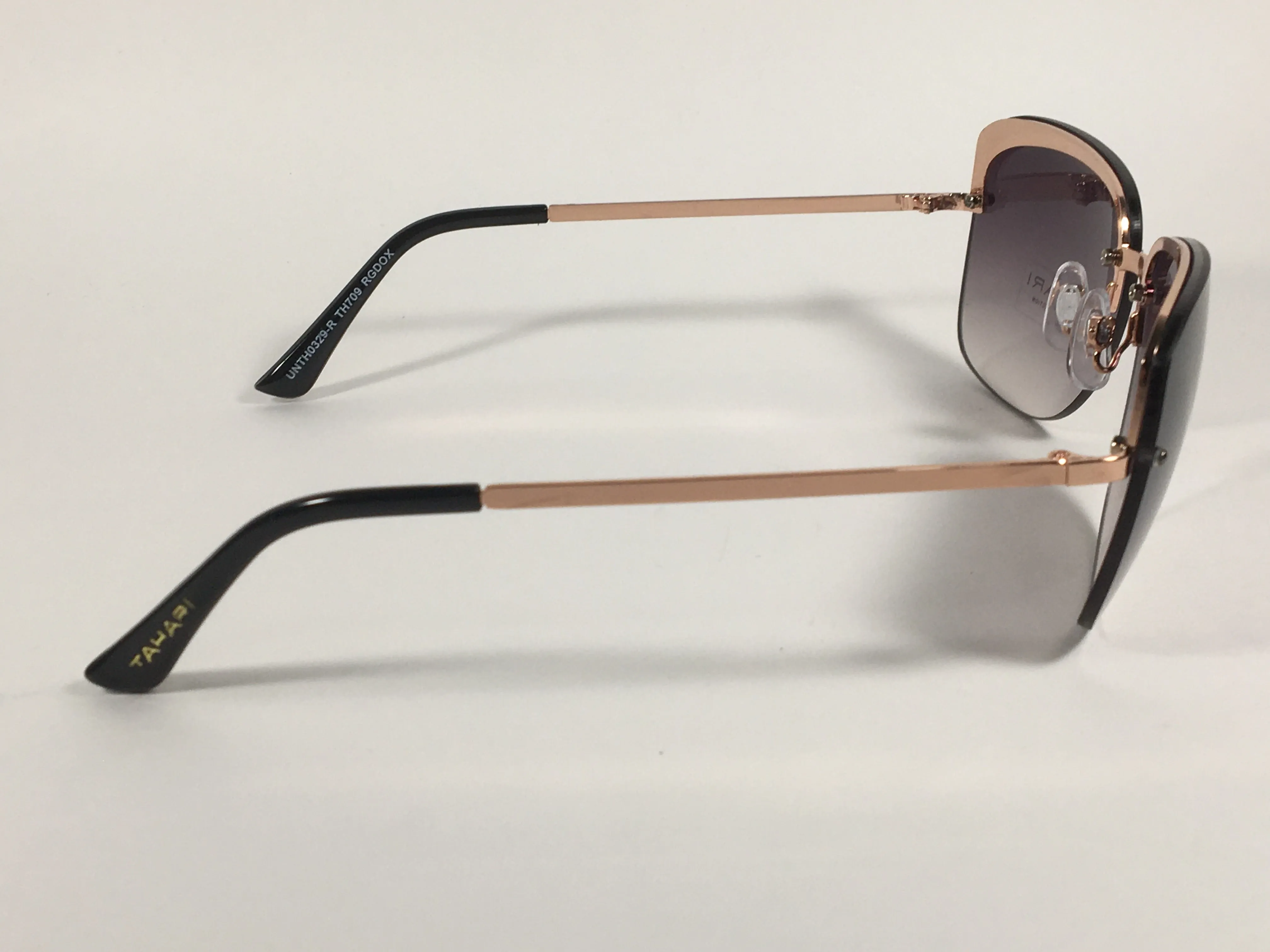 Tahari Rimless Butterfly Sunglasses Rose Gold And Black Frame Smoke Gradient Lens TH709 RGDOX