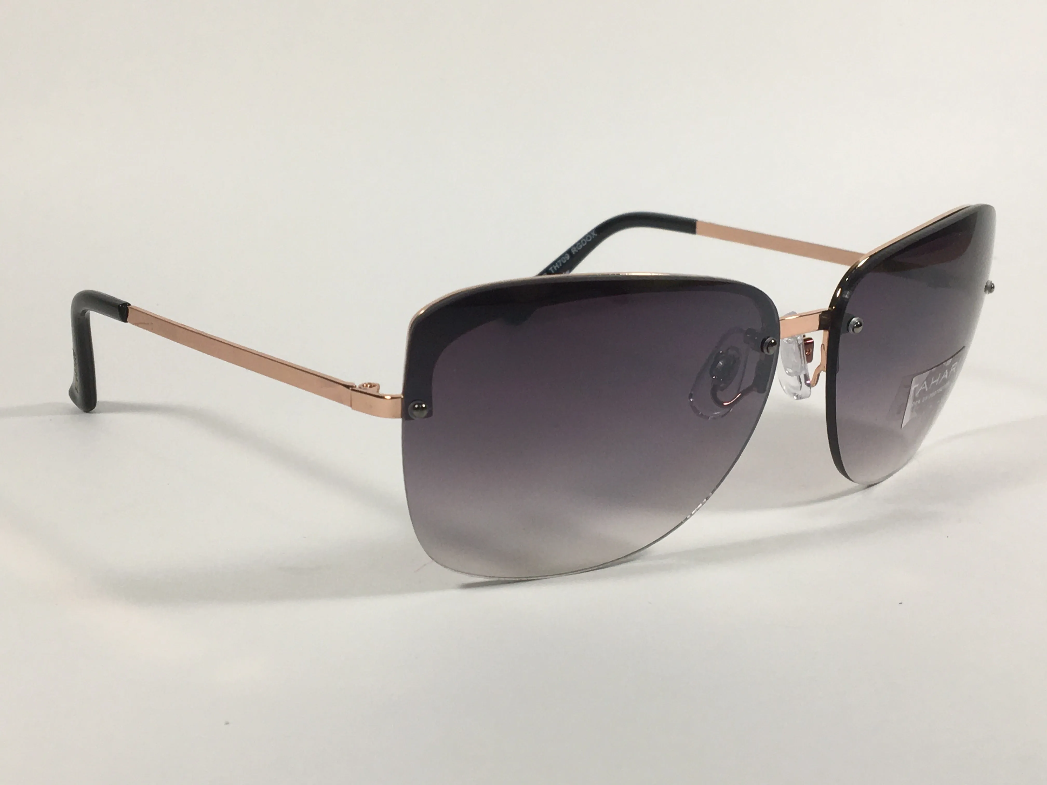 Tahari Rimless Butterfly Sunglasses Rose Gold And Black Frame Smoke Gradient Lens TH709 RGDOX