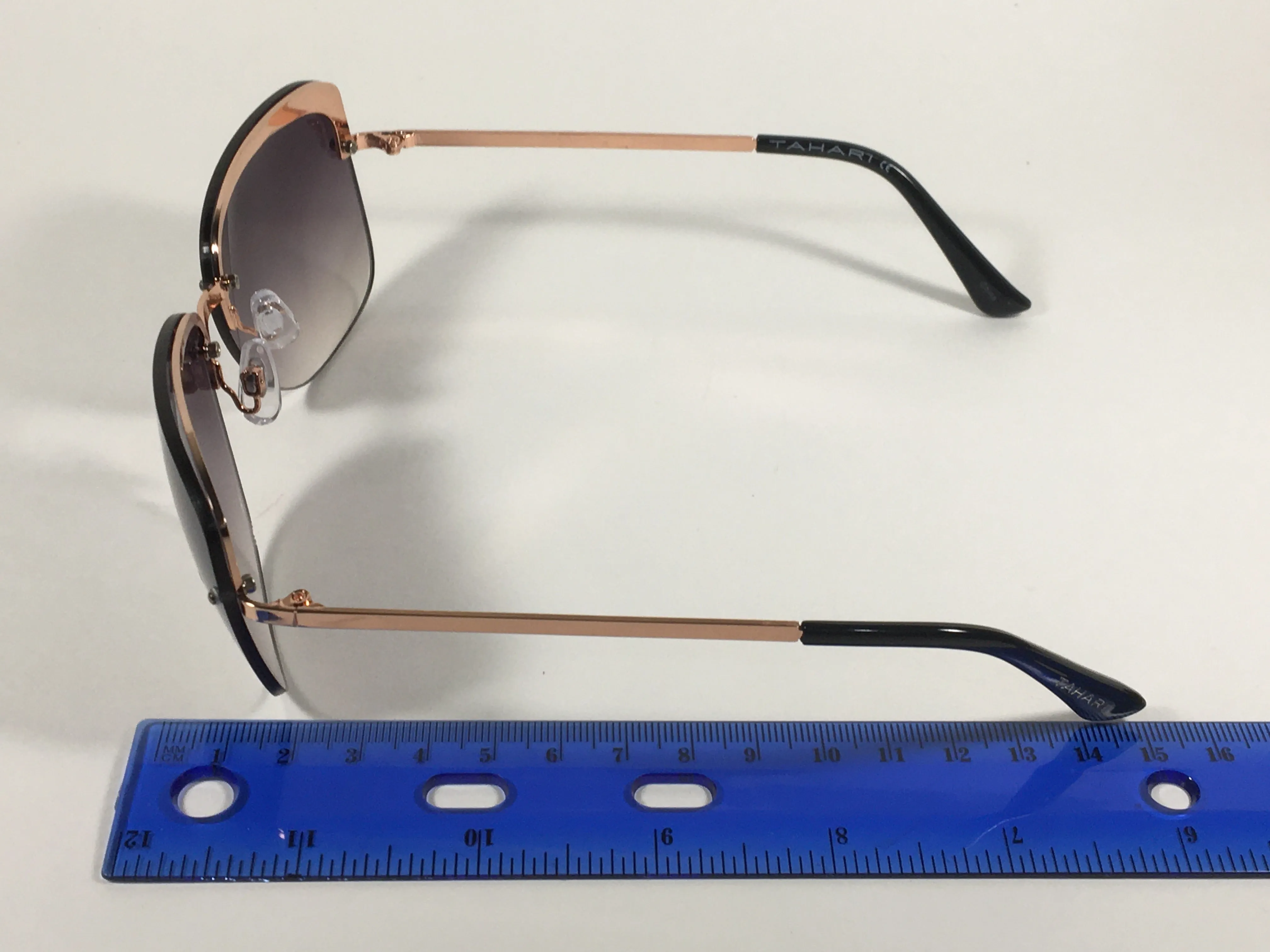 Tahari Rimless Butterfly Sunglasses Rose Gold And Black Frame Smoke Gradient Lens TH709 RGDOX