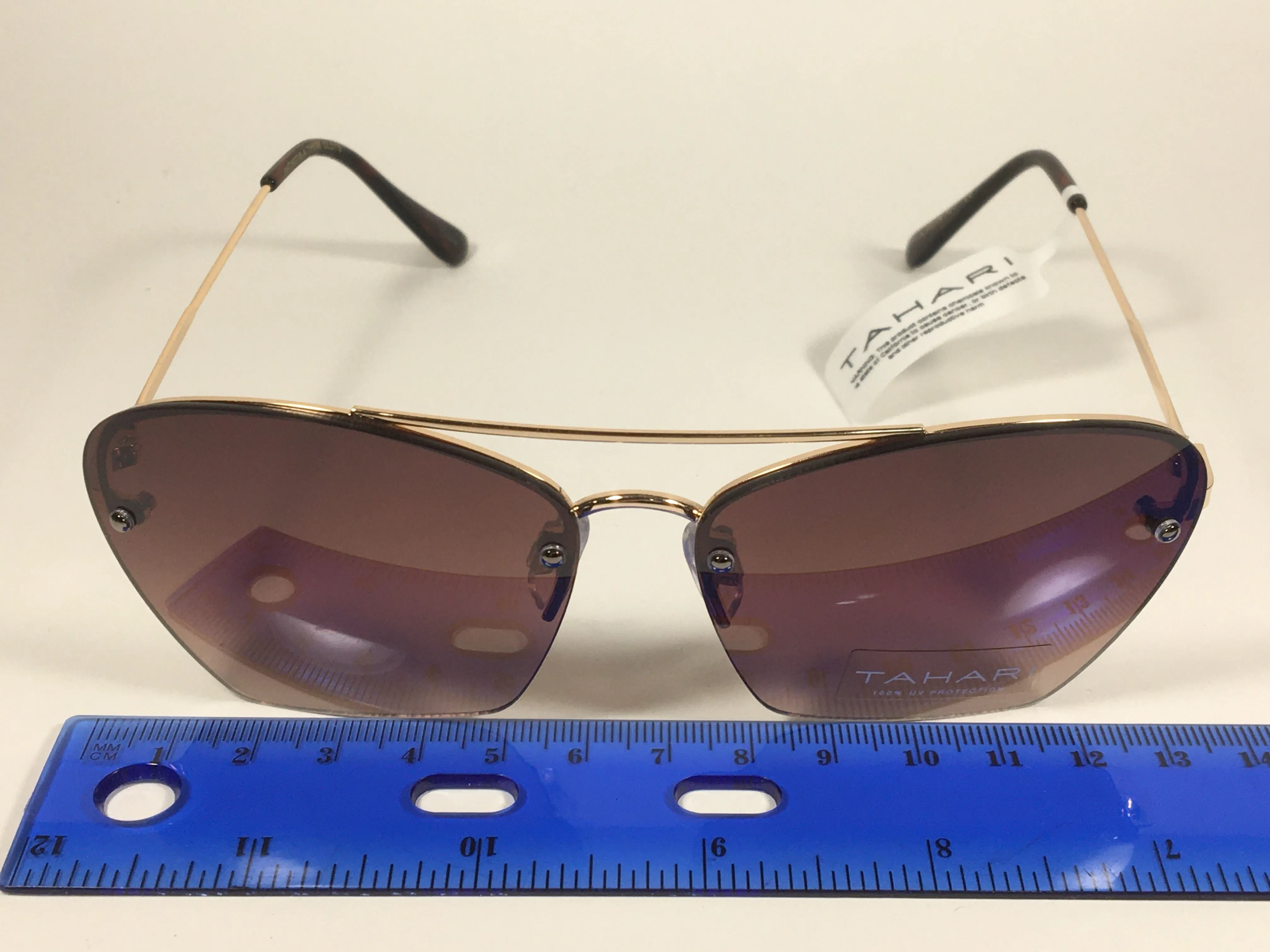 Tahari Rimless Cat Eye Sunglasses Brown Tortoise And Gold Frame Brown Gradient Lens TH698 GLDTS