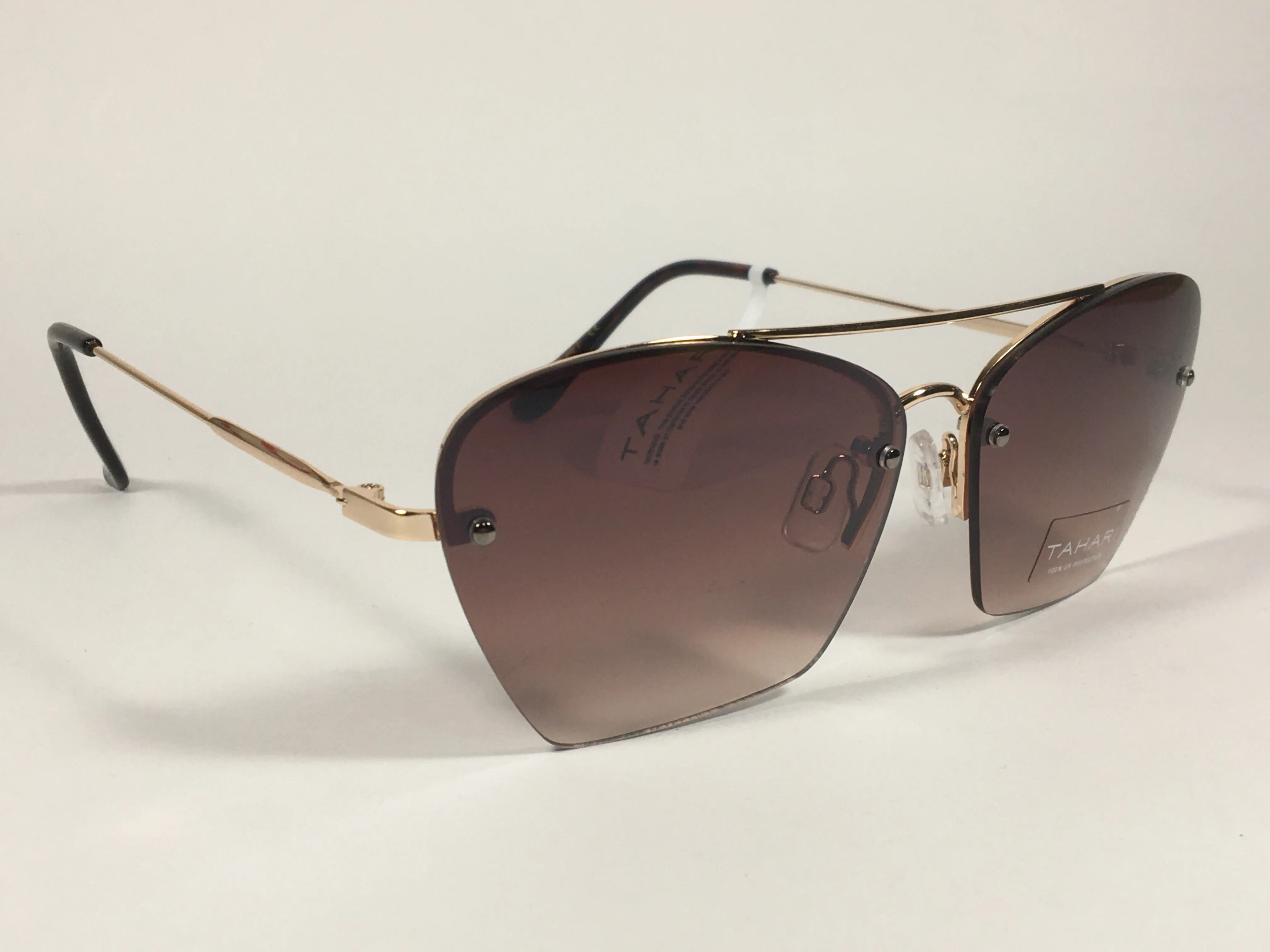 Tahari Rimless Cat Eye Sunglasses Brown Tortoise And Gold Frame Brown Gradient Lens TH698 GLDTS