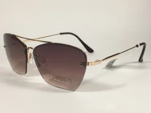 Tahari Rimless Cat Eye Sunglasses Brown Tortoise And Gold Frame Brown Gradient Lens TH698 GLDTS