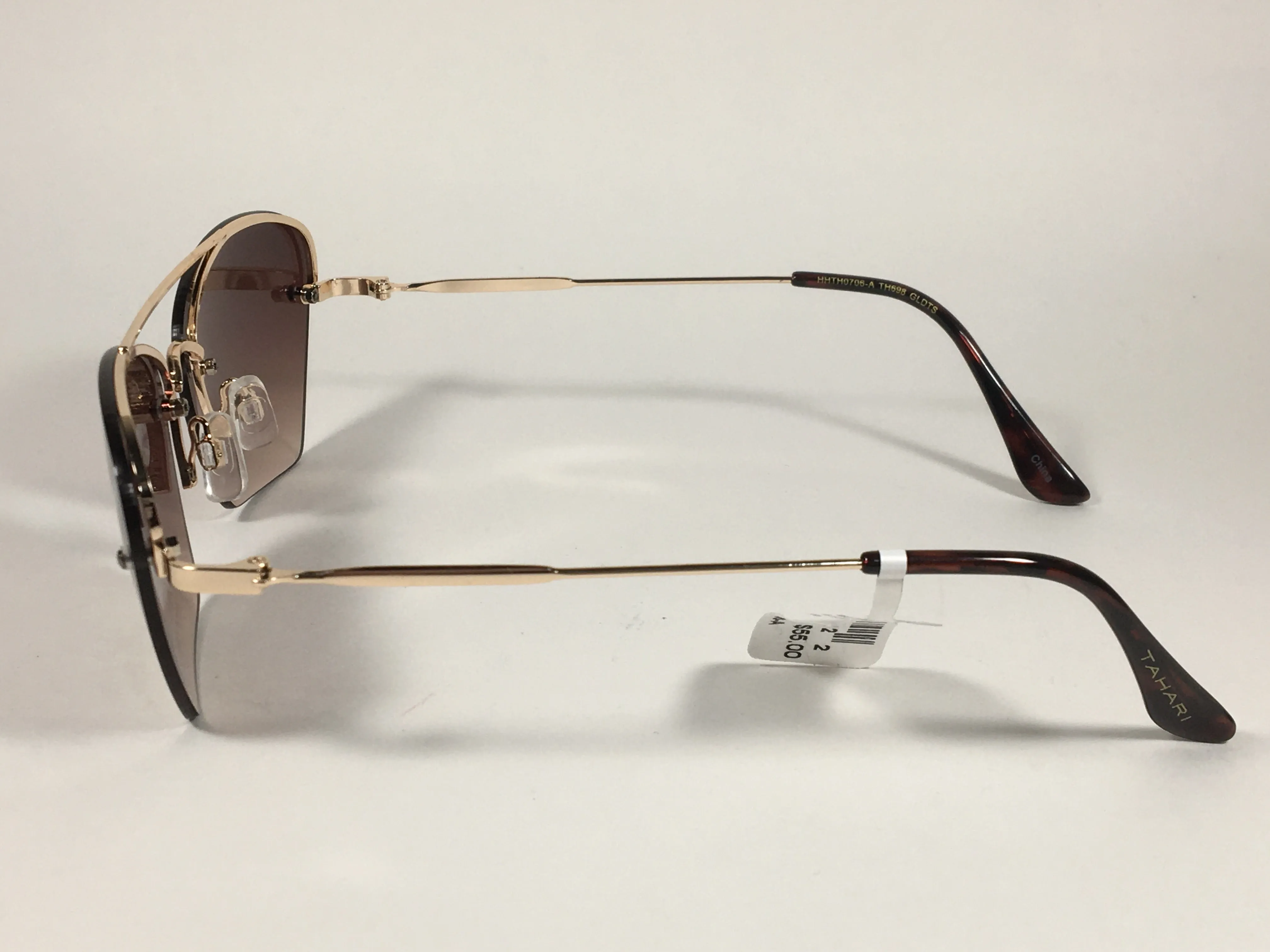Tahari Rimless Cat Eye Sunglasses Brown Tortoise And Gold Frame Brown Gradient Lens TH698 GLDTS