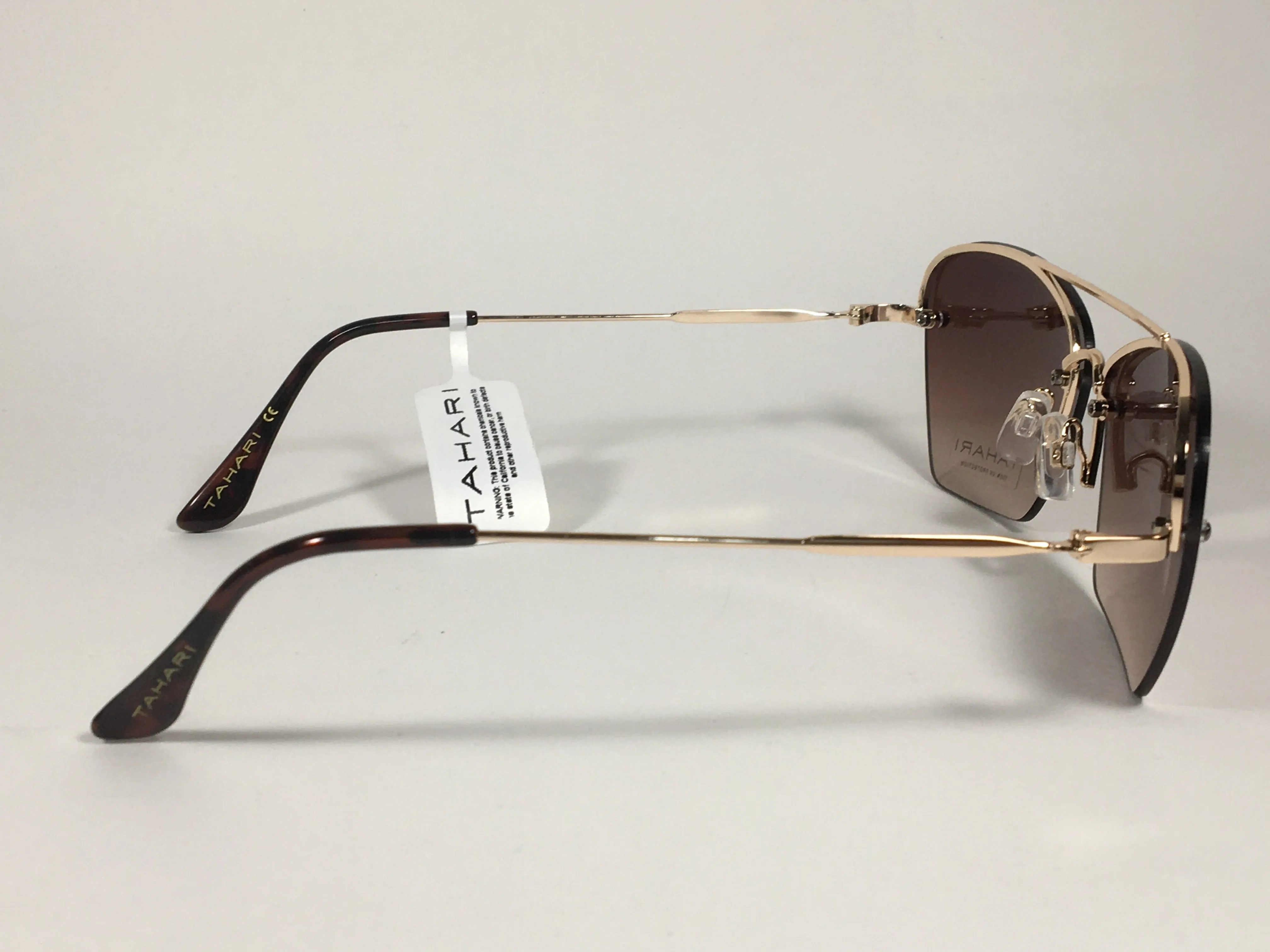 Tahari Rimless Cat Eye Sunglasses Brown Tortoise And Gold Frame Brown Gradient Lens TH698 GLDTS