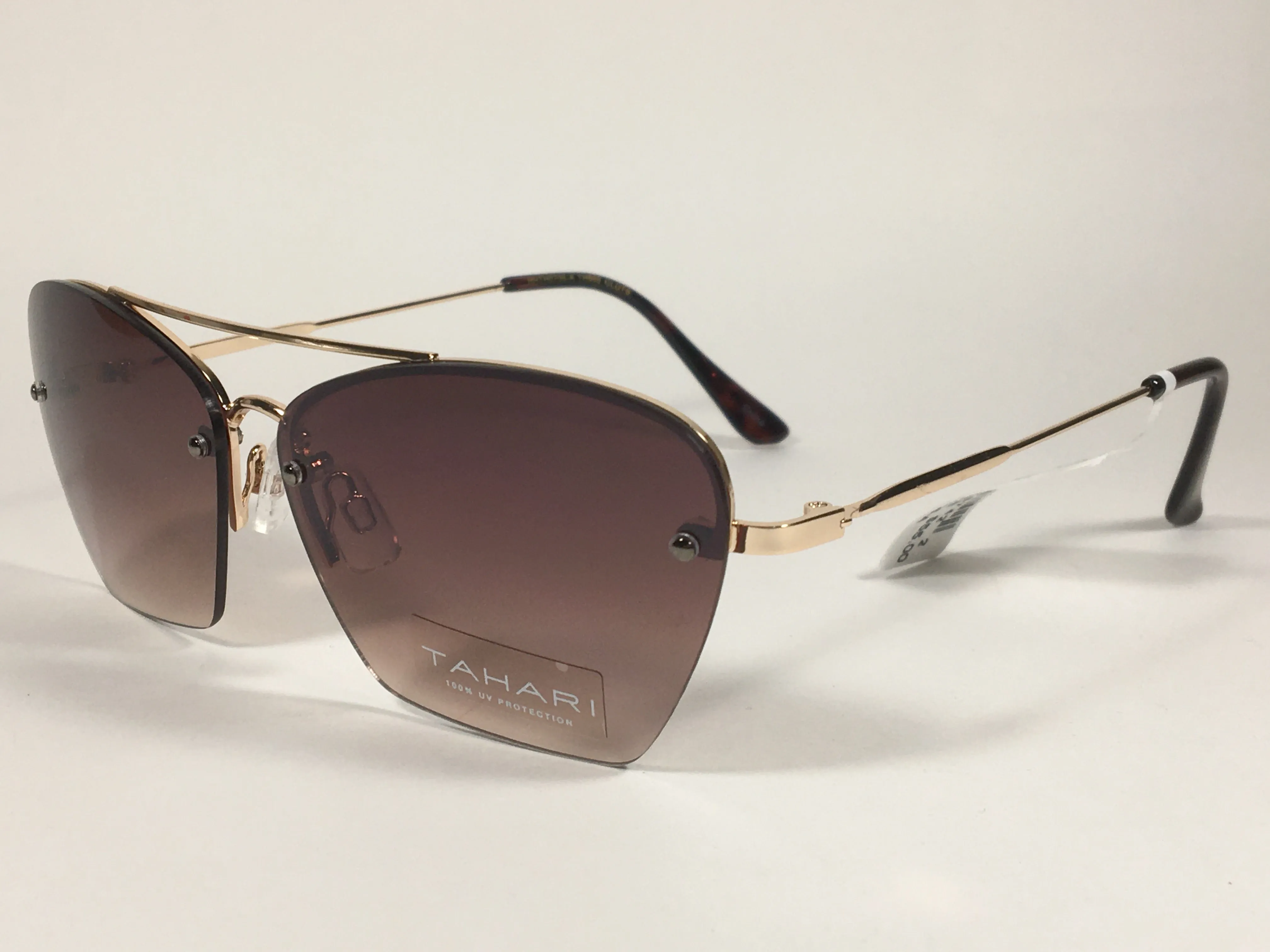 Tahari Rimless Cat Eye Sunglasses Brown Tortoise And Gold Frame Brown Gradient Lens TH698 GLDTS