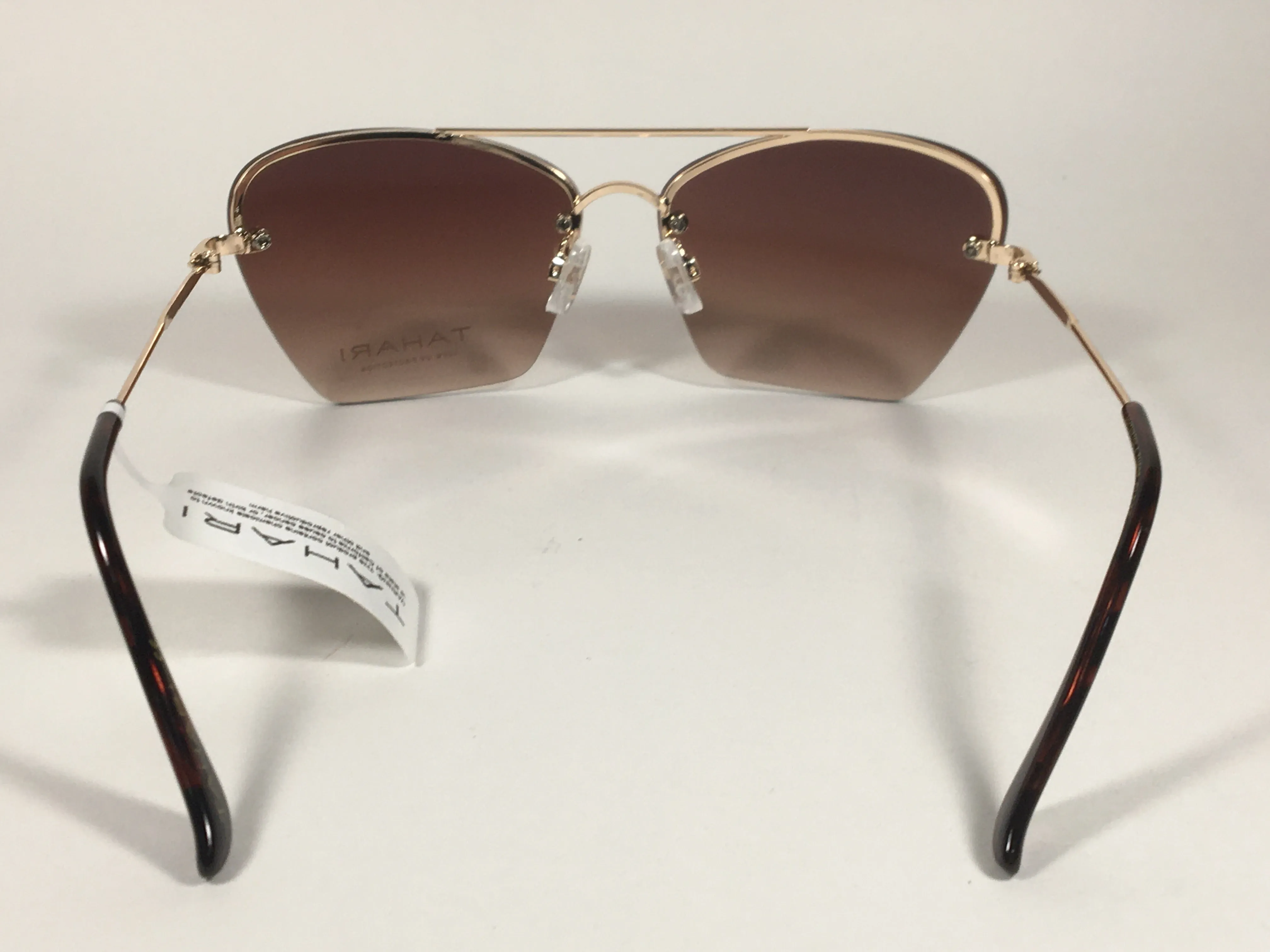 Tahari Rimless Cat Eye Sunglasses Brown Tortoise And Gold Frame Brown Gradient Lens TH698 GLDTS