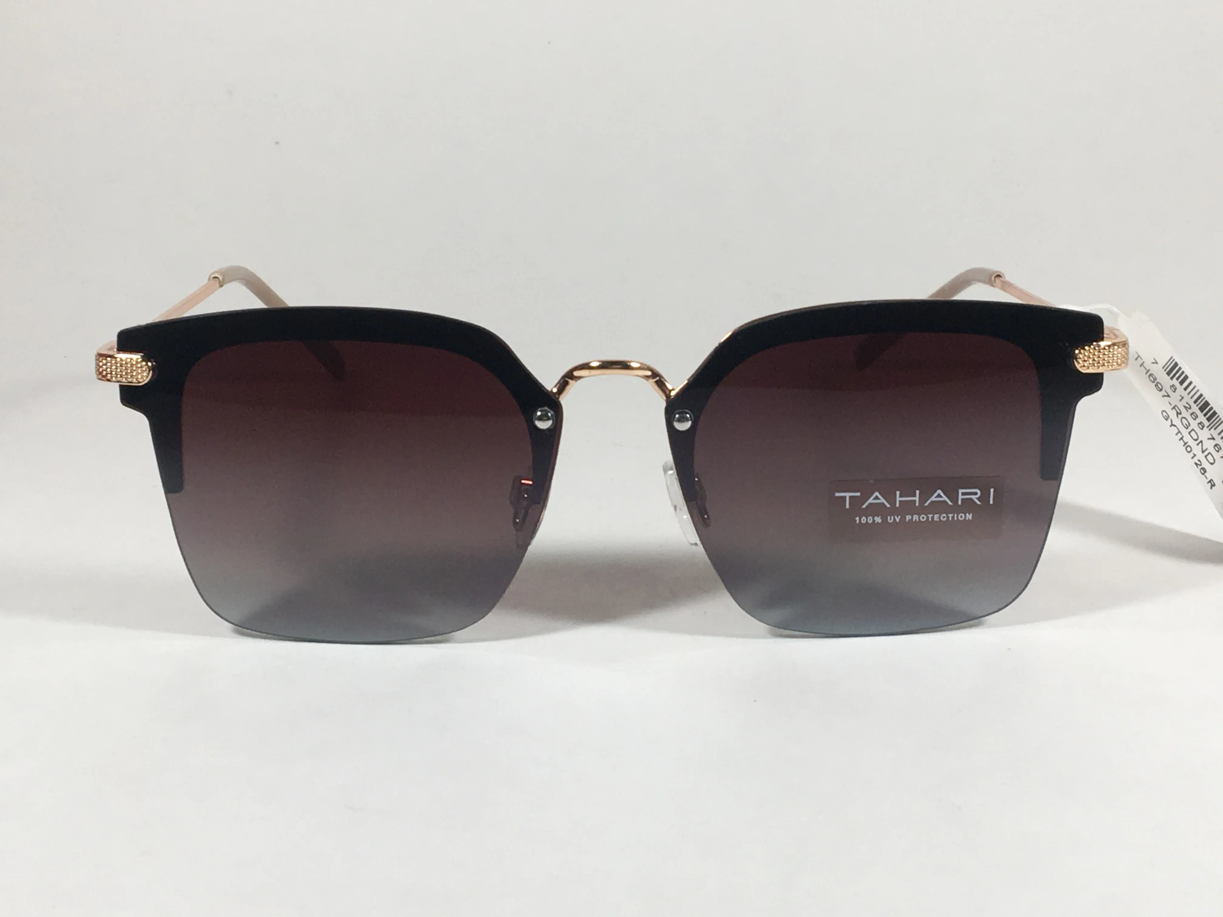Tahari Rimless Square Sunglasses Rose Gold Nude Brown Gradient Lens TH697 RGDND