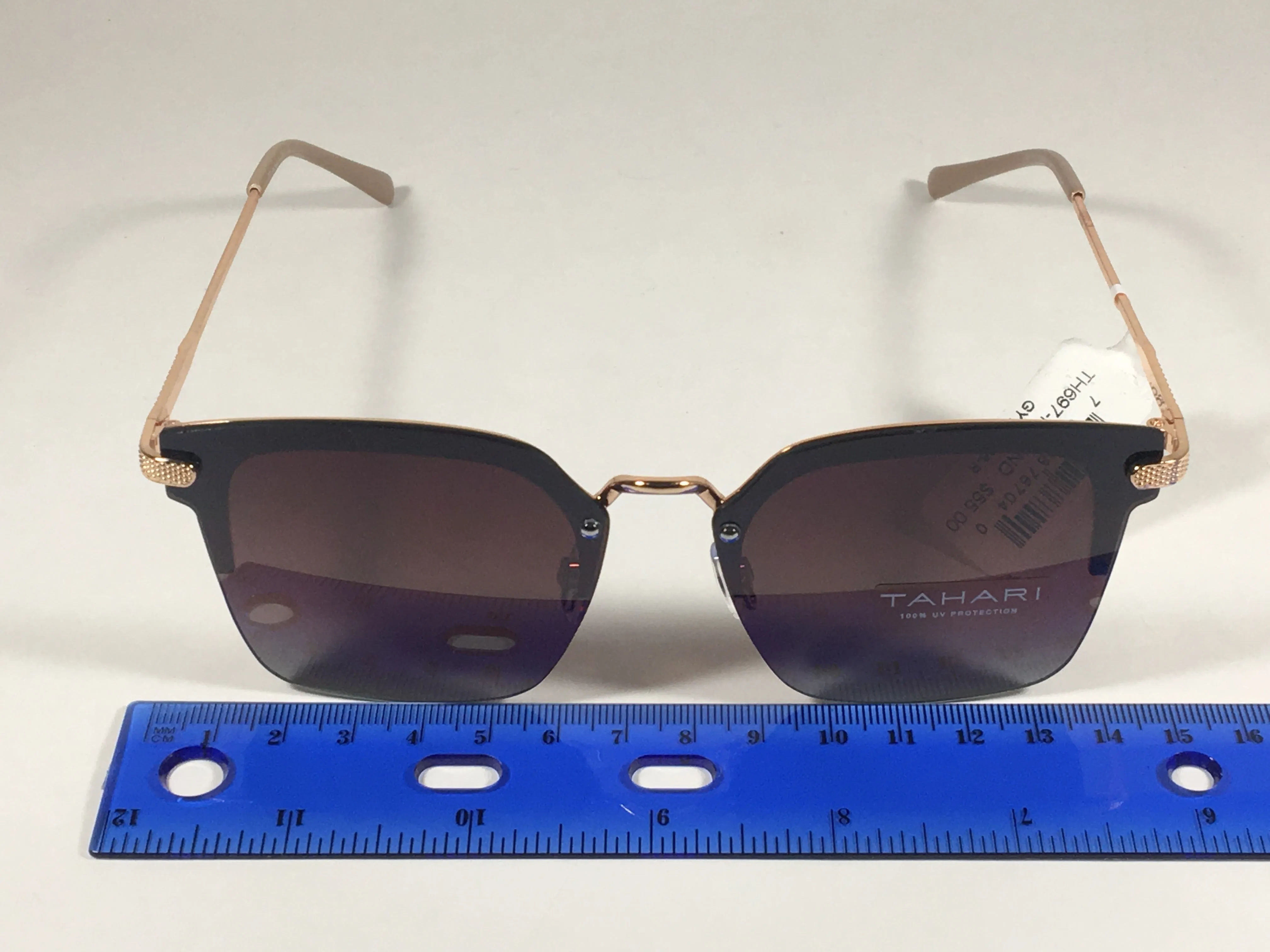 Tahari Rimless Square Sunglasses Rose Gold Nude Brown Gradient Lens TH697 RGDND