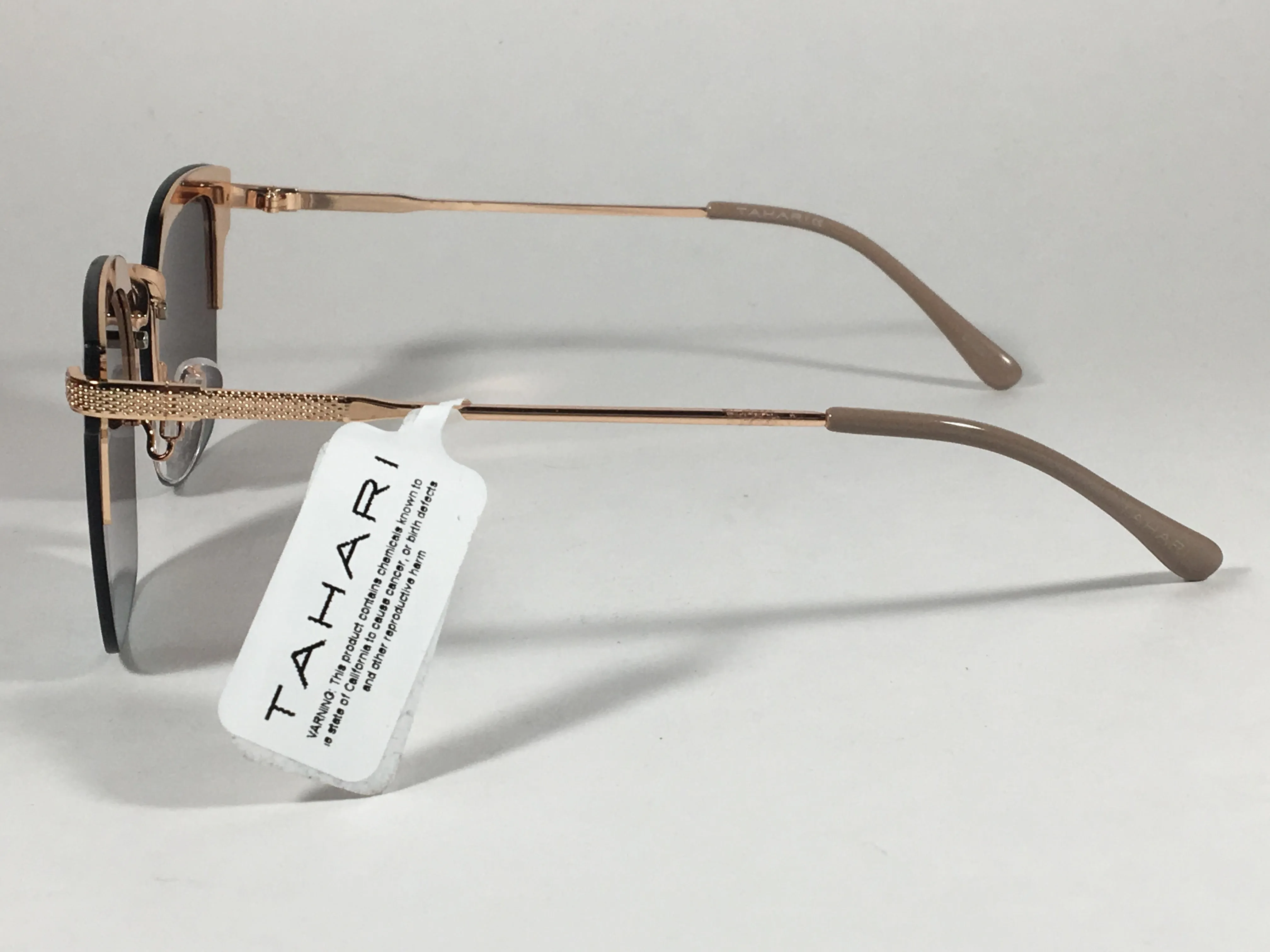 Tahari Rimless Square Sunglasses Rose Gold Nude Brown Gradient Lens TH697 RGDND