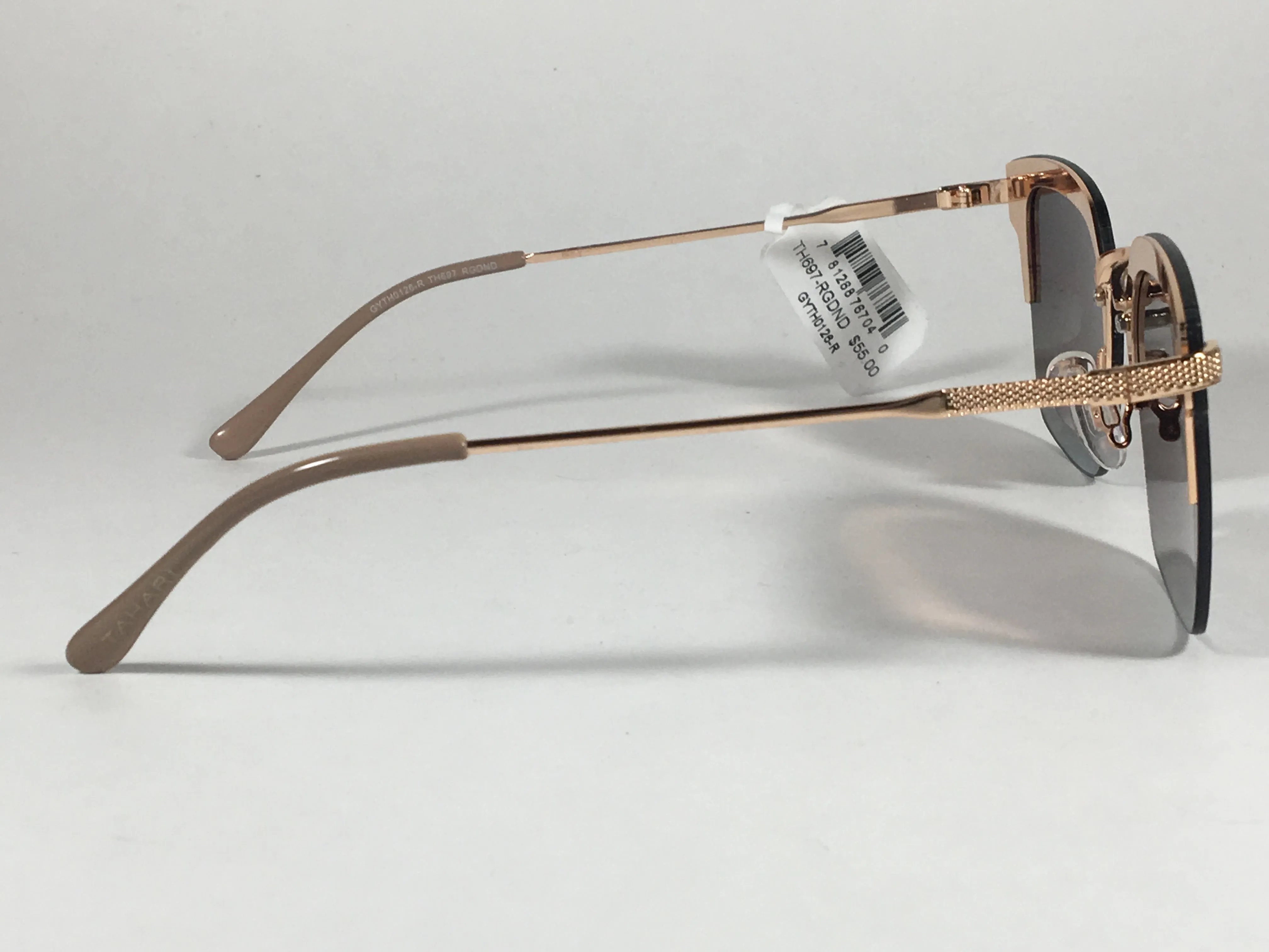 Tahari Rimless Square Sunglasses Rose Gold Nude Brown Gradient Lens TH697 RGDND