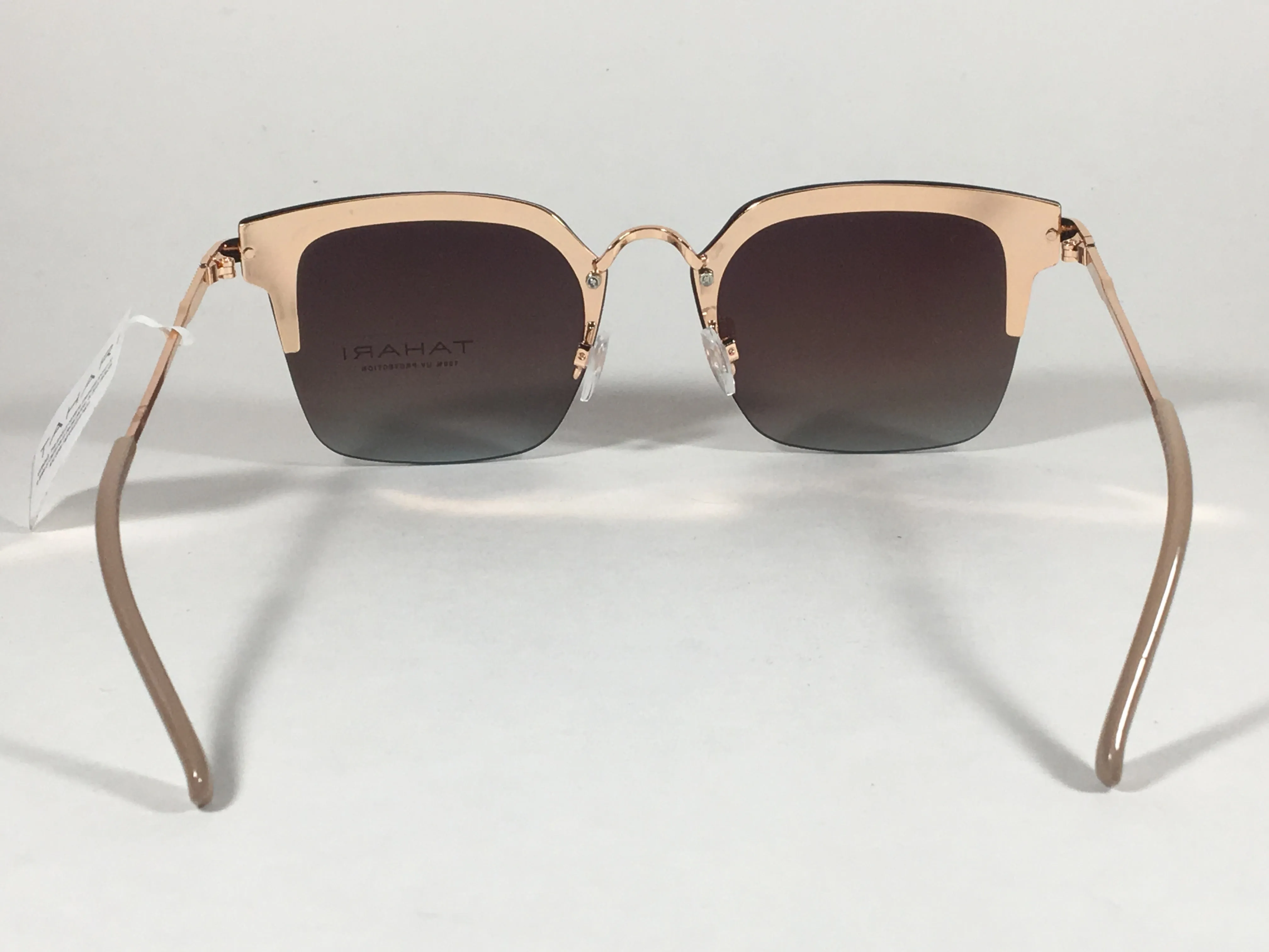 Tahari Rimless Square Sunglasses Rose Gold Nude Brown Gradient Lens TH697 RGDND