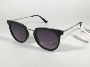 Tahari Round Sunglasses Matte Black Silver Frame Gray Gradient Lens TH713 MOX