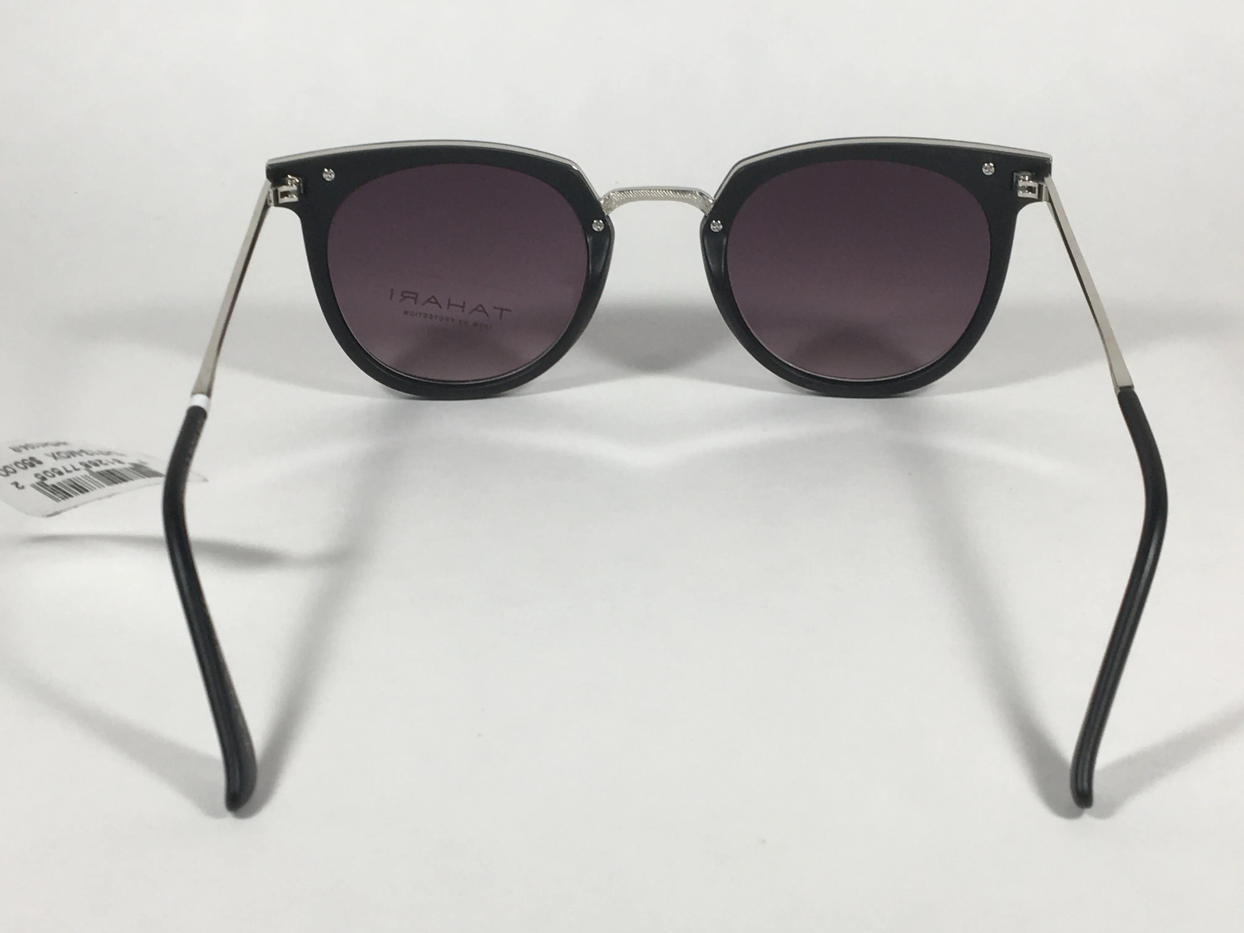 Tahari Round Sunglasses Matte Black Silver Frame Gray Gradient Lens TH713 MOX