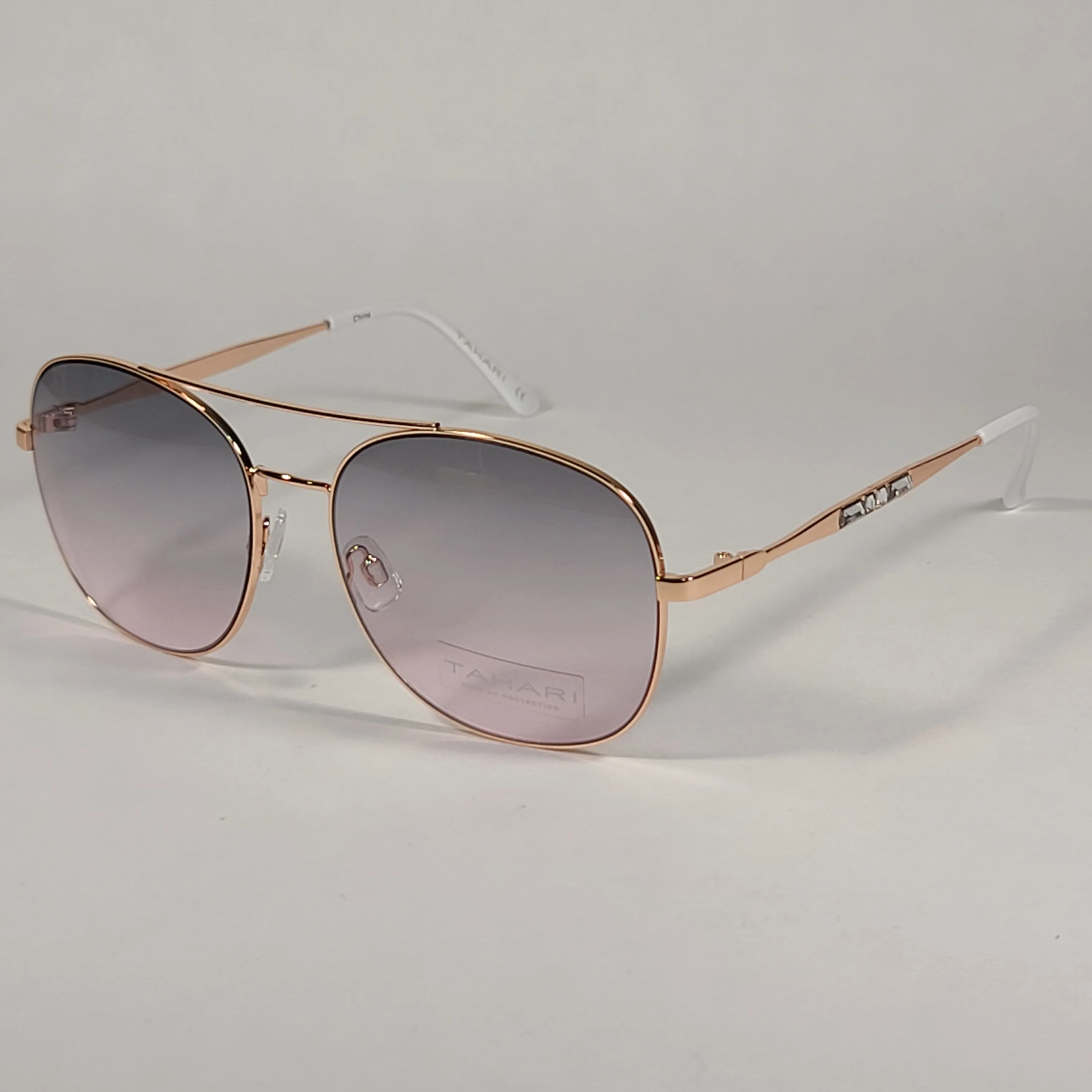 Tahari Rounded Aviator Sunglasses Gold White Pink Gradient Lens TH790 GLDWH