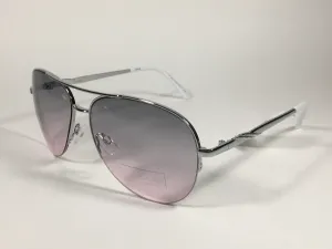 Tahari Semi Rimless Aviator Sunglasses Silver White Frame Gray Pink Gradient Lens TH792 SLVWH