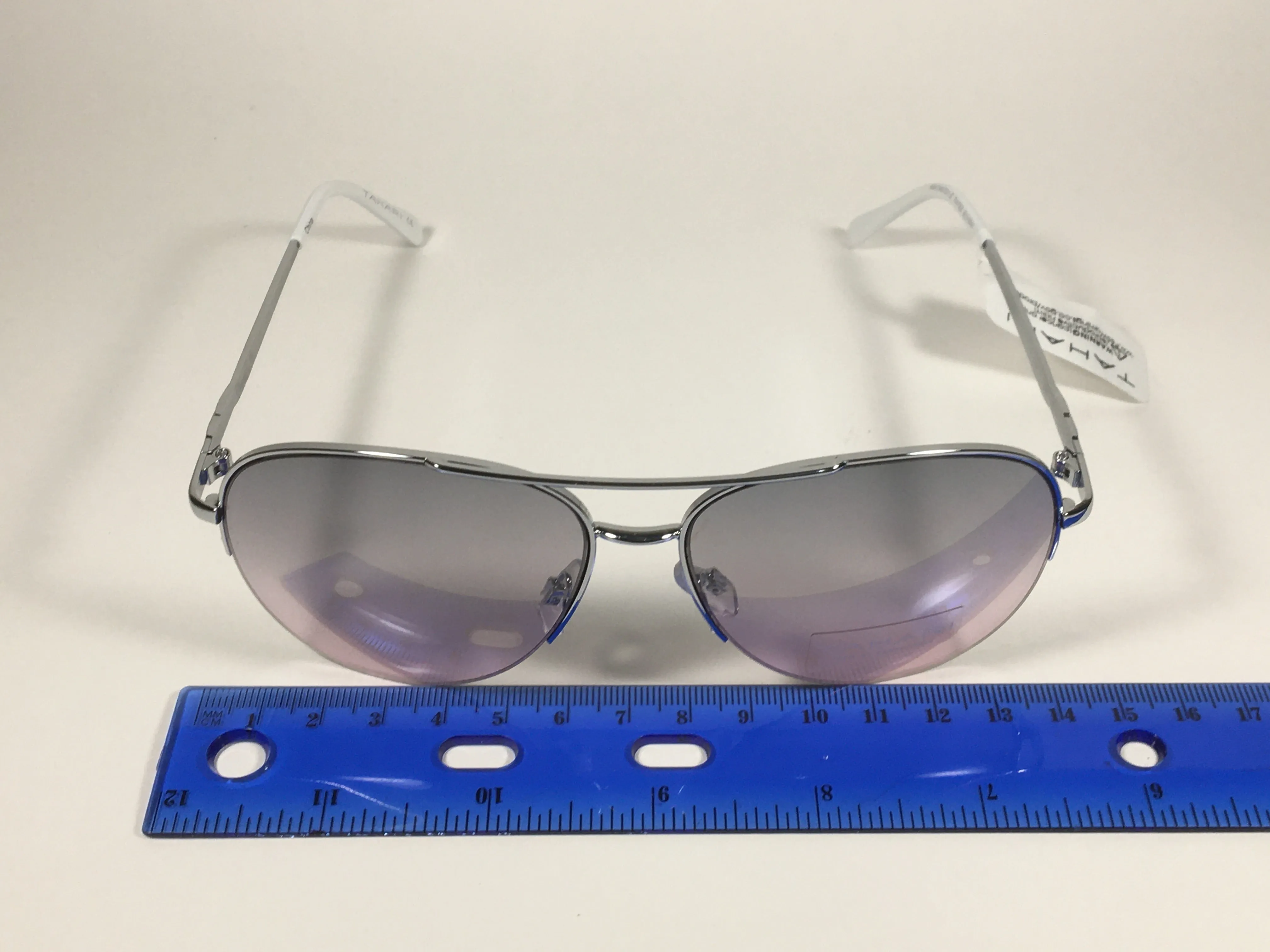 Tahari Semi Rimless Aviator Sunglasses Silver White Frame Gray Pink Gradient Lens TH792 SLVWH
