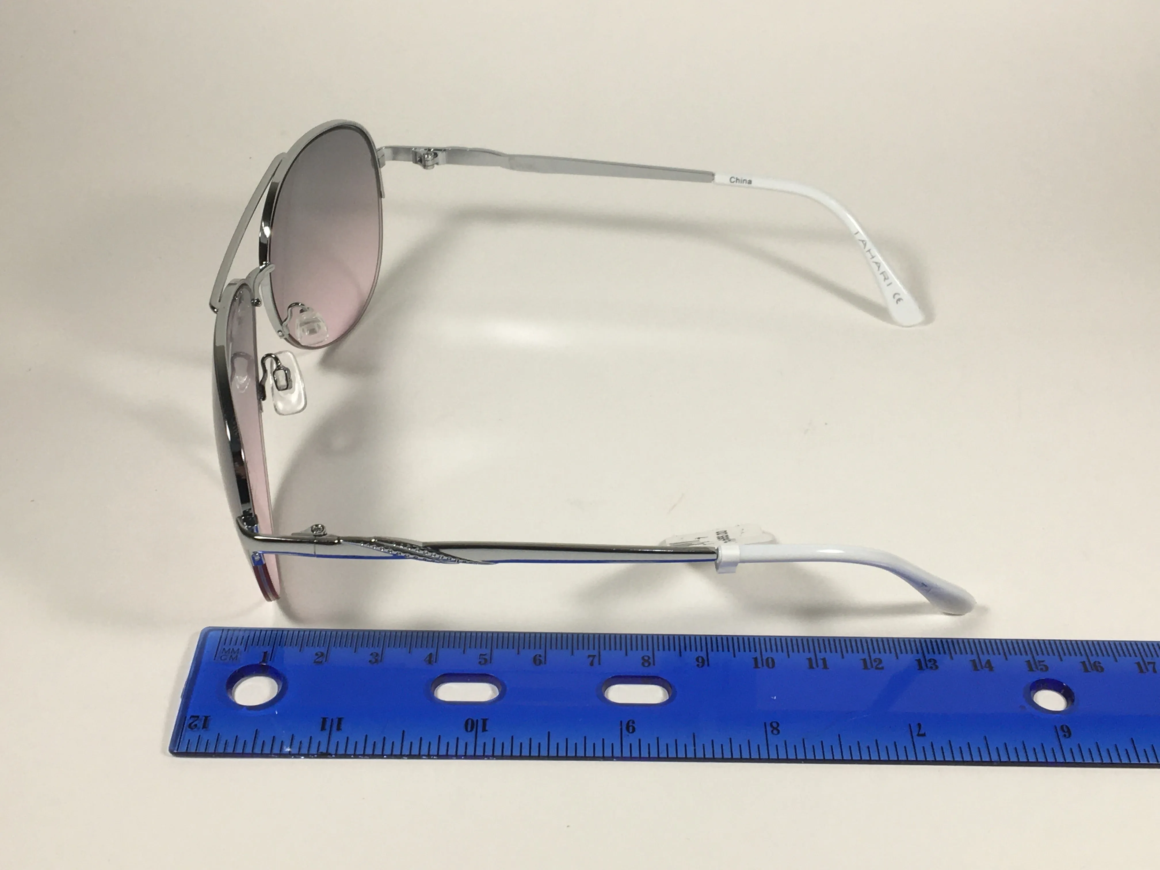 Tahari Semi Rimless Aviator Sunglasses Silver White Frame Gray Pink Gradient Lens TH792 SLVWH