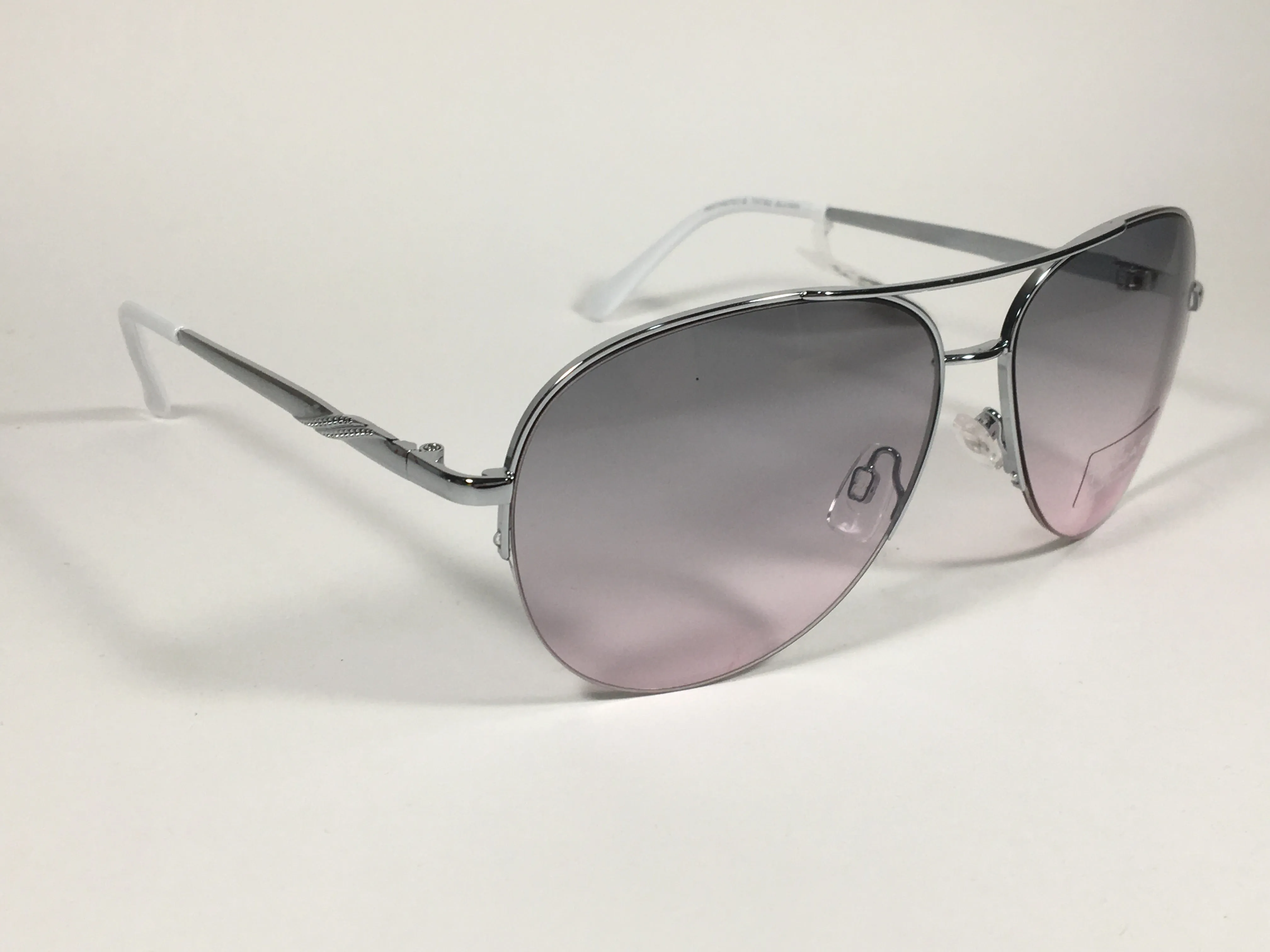 Tahari Semi Rimless Aviator Sunglasses Silver White Frame Gray Pink Gradient Lens TH792 SLVWH
