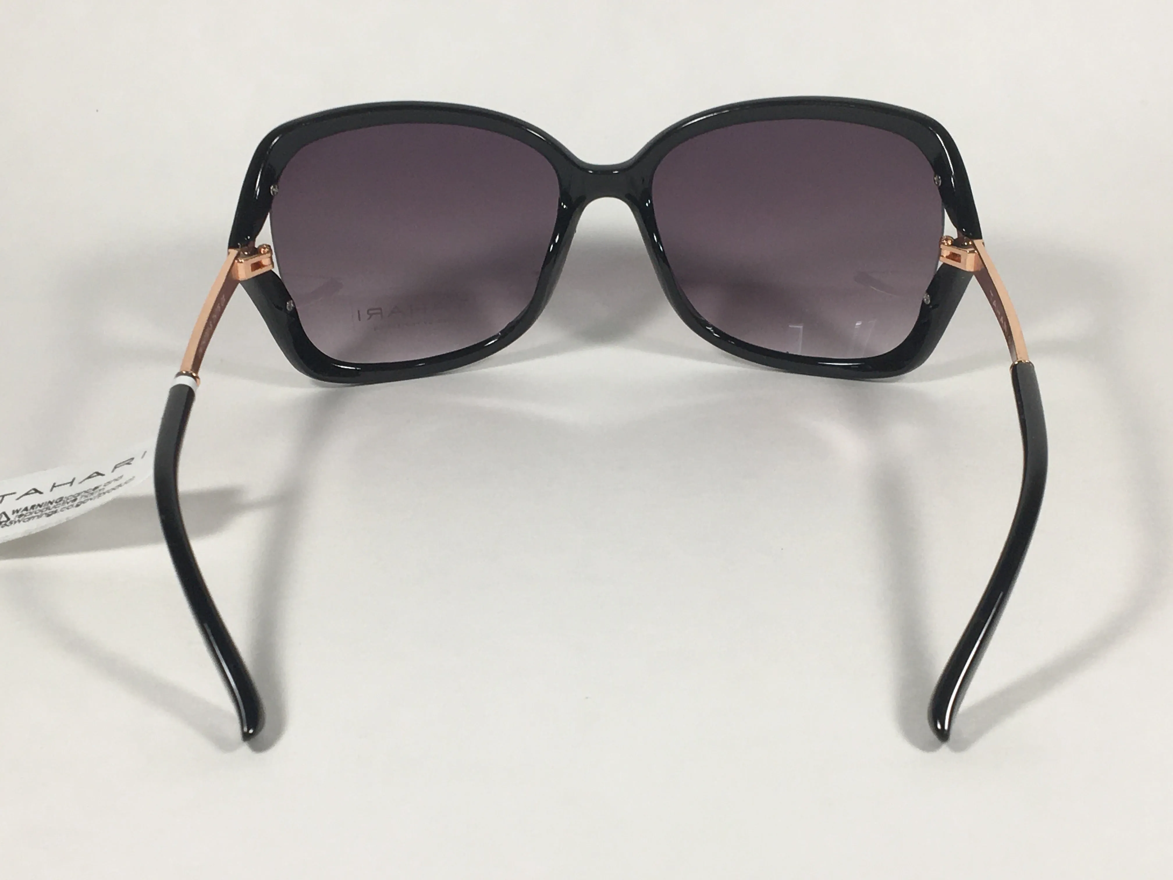 Tahari Vented Butterfly Sunglasses Black Gloss Rose Gold Frame Smoke Gray Gradient Lens TH776 OX