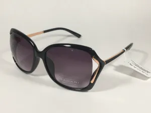 Tahari Vented Butterfly Sunglasses Black Gloss Rose Gold Frame Smoke Gray Gradient Lens TH776 OX