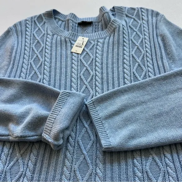Talbots Sweater Womens XL Blue Cable Knit Long Sleeve Cotton Cashmere Blend NWT