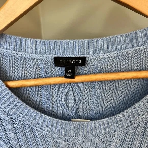 Talbots Sweater Womens XL Blue Cable Knit Long Sleeve Cotton Cashmere Blend NWT
