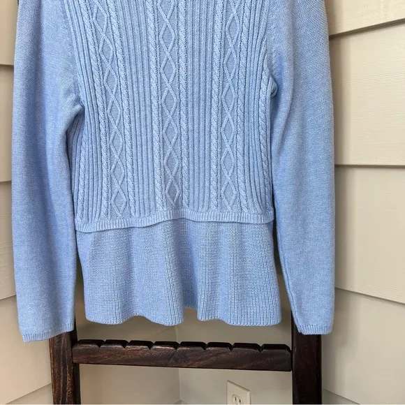 Talbots Sweater Womens XL Blue Cable Knit Long Sleeve Cotton Cashmere Blend NWT
