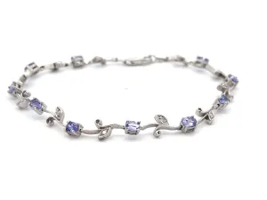Tanzanite Diamond Leaf Bracelet in 14k White Gold