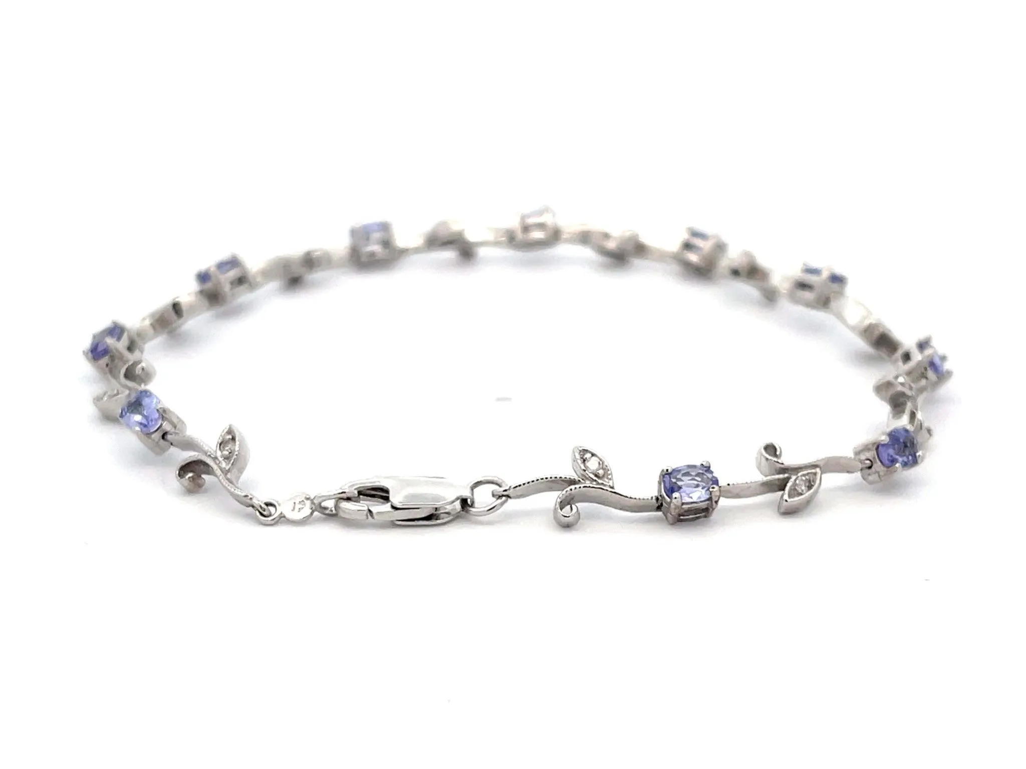 Tanzanite Diamond Leaf Bracelet in 14k White Gold