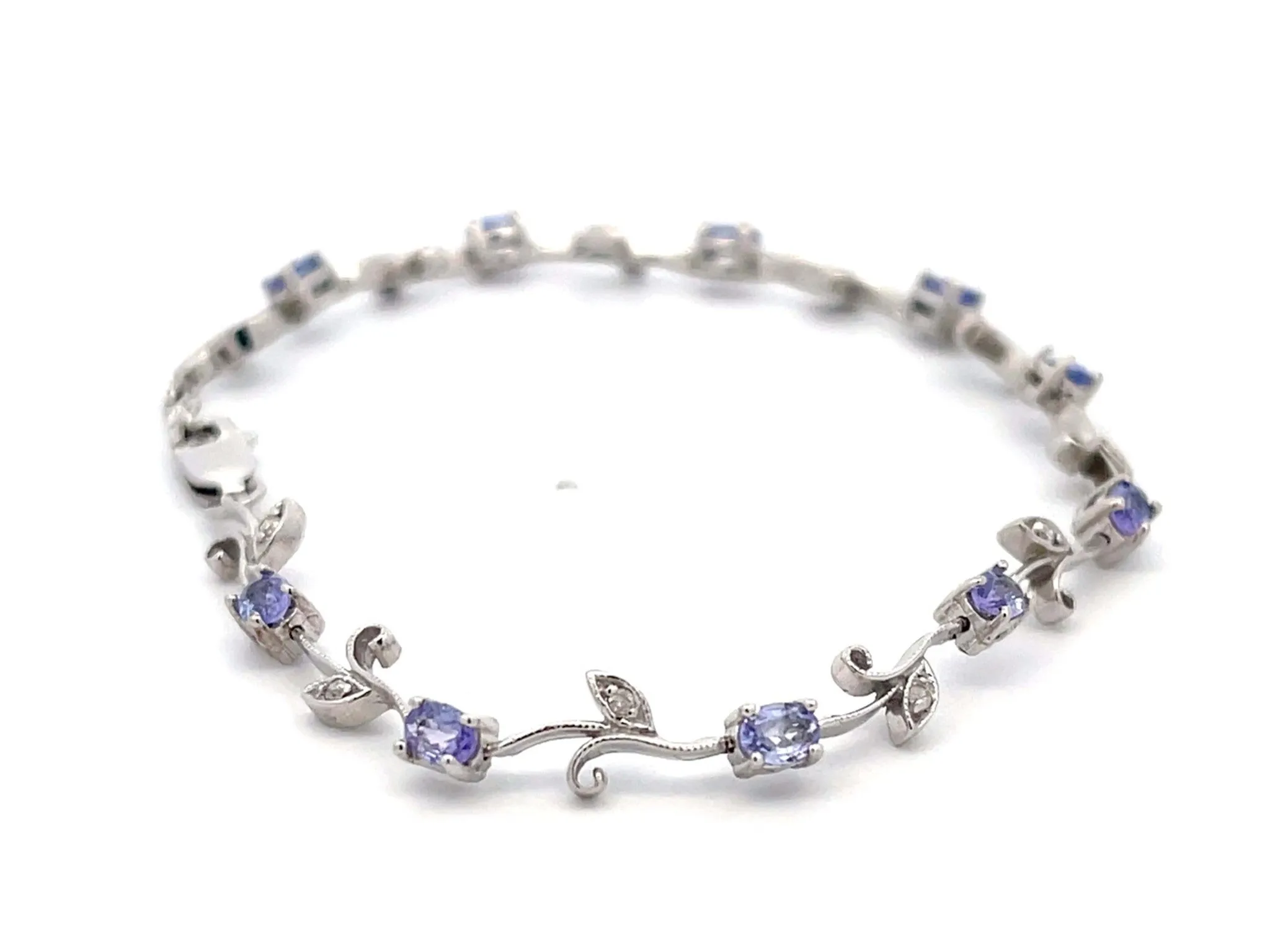 Tanzanite Diamond Leaf Bracelet in 14k White Gold