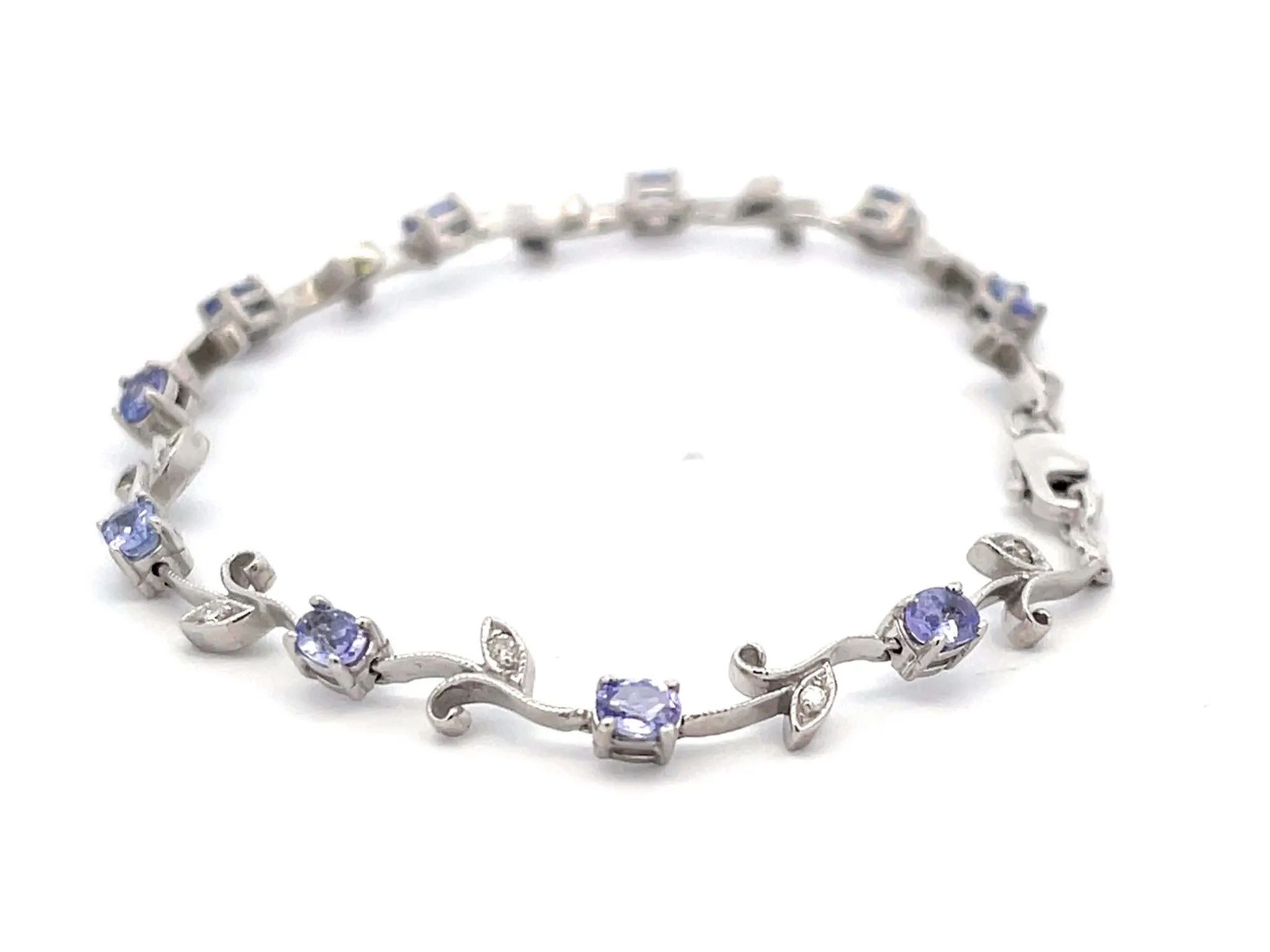 Tanzanite Diamond Leaf Bracelet in 14k White Gold
