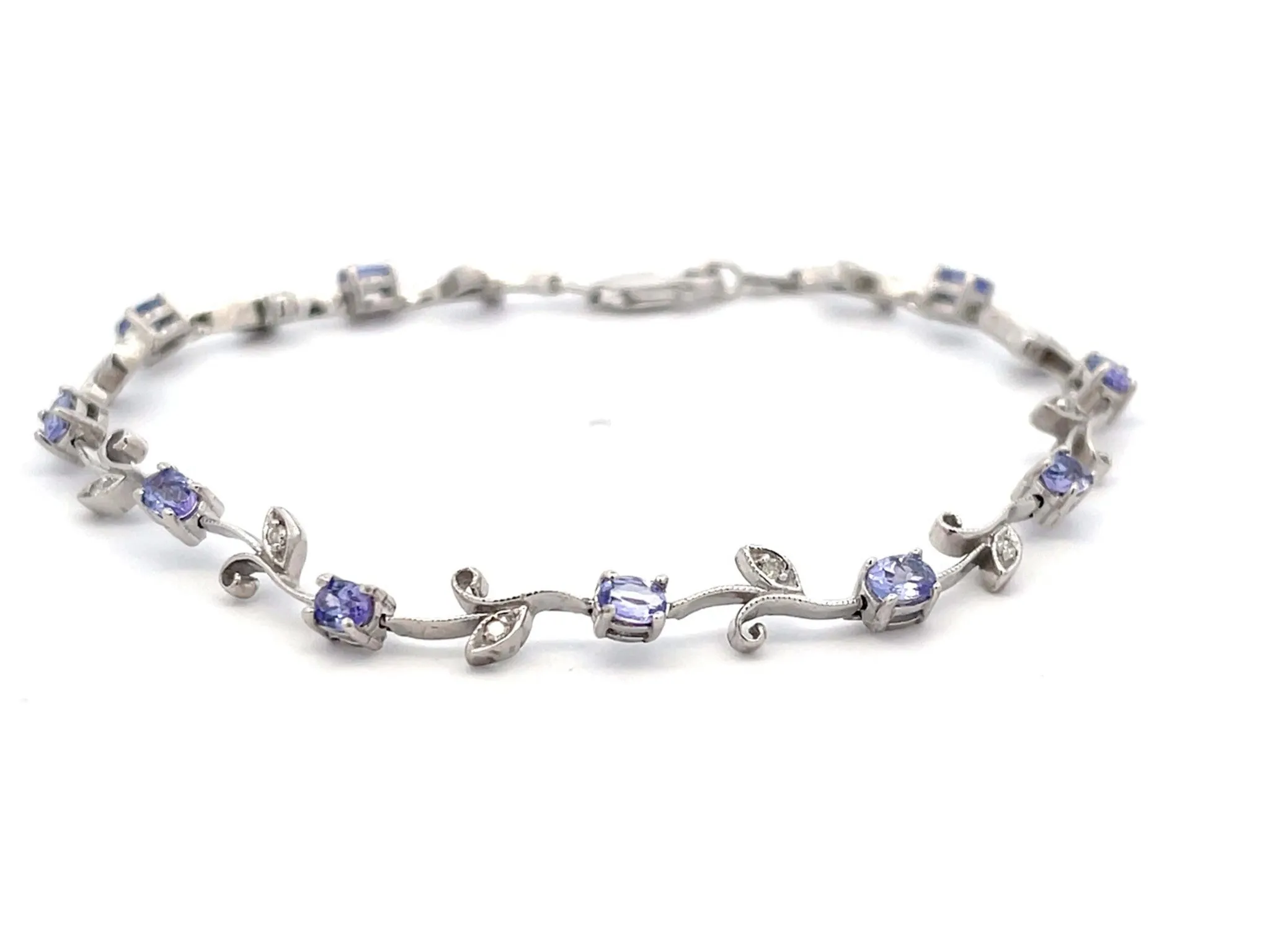 Tanzanite Diamond Leaf Bracelet in 14k White Gold