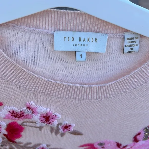 Ted baker pink bird embroidered sweater cherry blossom