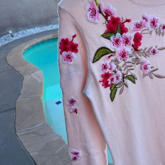 Ted baker pink bird embroidered sweater cherry blossom