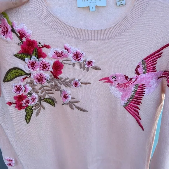 Ted baker pink bird embroidered sweater cherry blossom