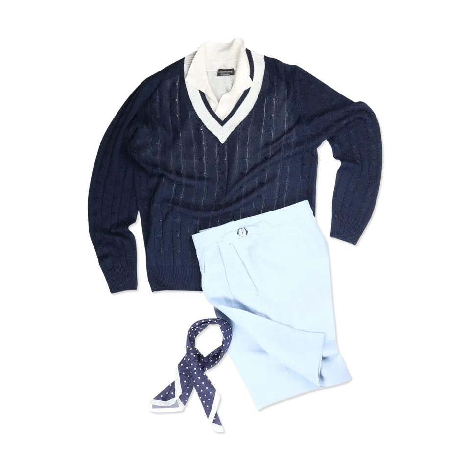 Tennis Sweater in Navy Blue Linen Mix